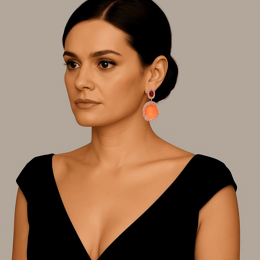 Gemma Flawed Orange & Pink Fourmaline Glass Clip Drop Earrings