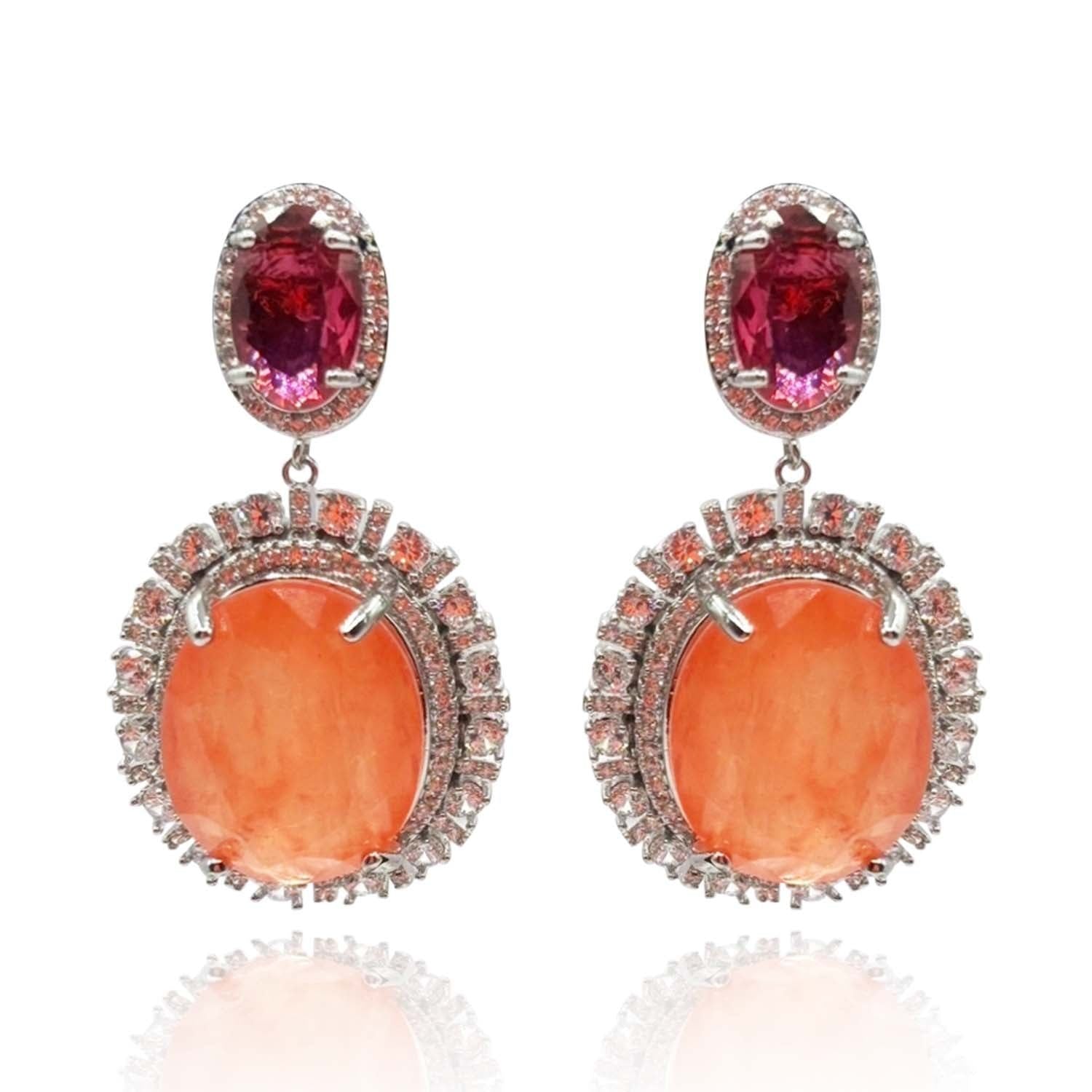 Gemma Flawed Orange & Pink Fourmaline Glass Clip Drop Earrings