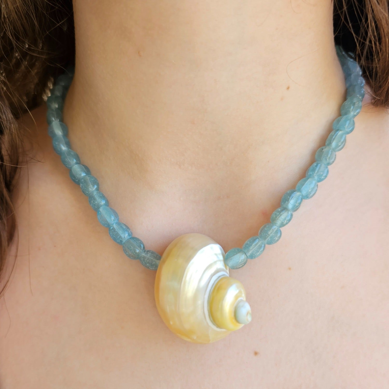 Gemma Turbo Shell & Glass Bead Necklace - Ocean