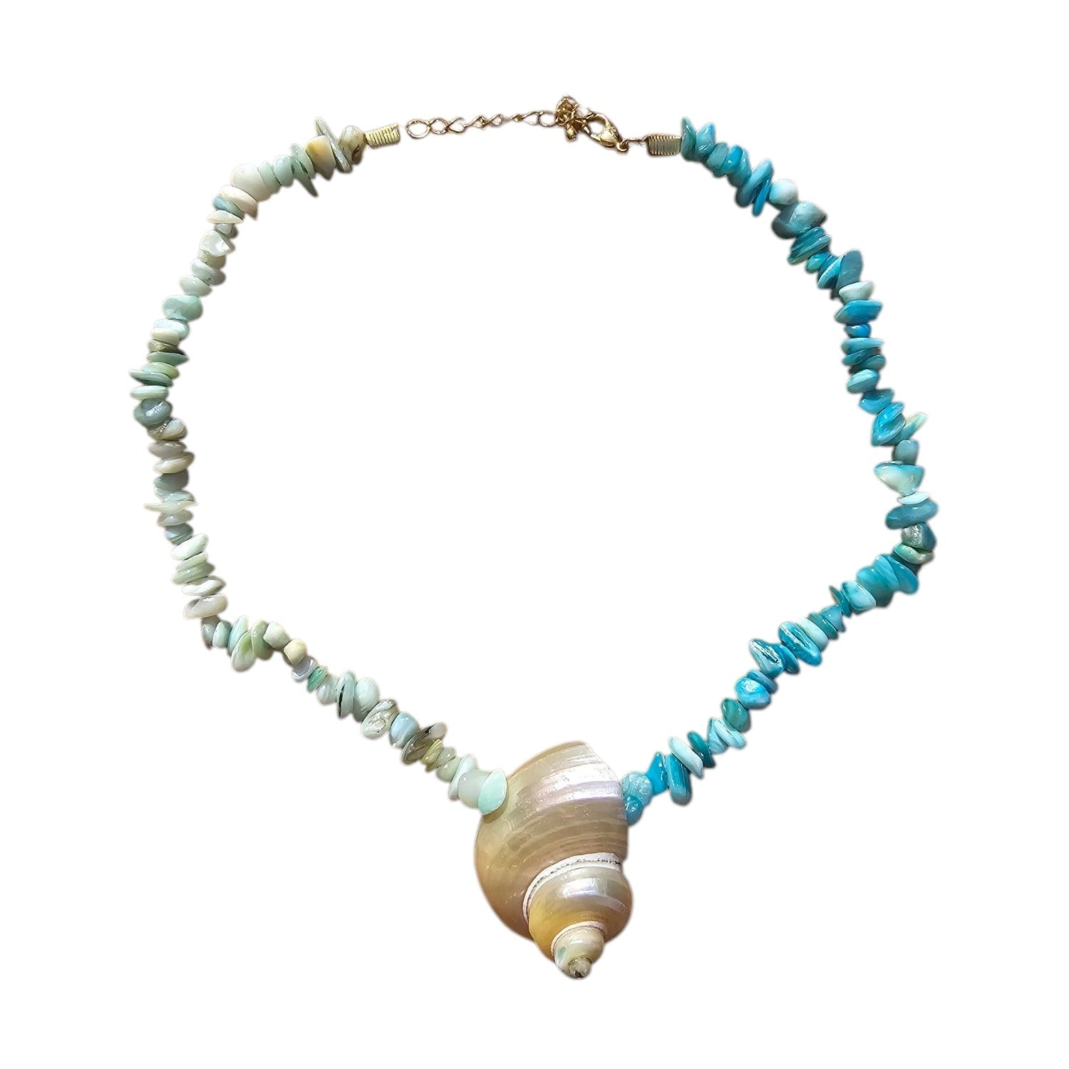 Gemma Turbo Shell & Glass Bead Necklace - Teal