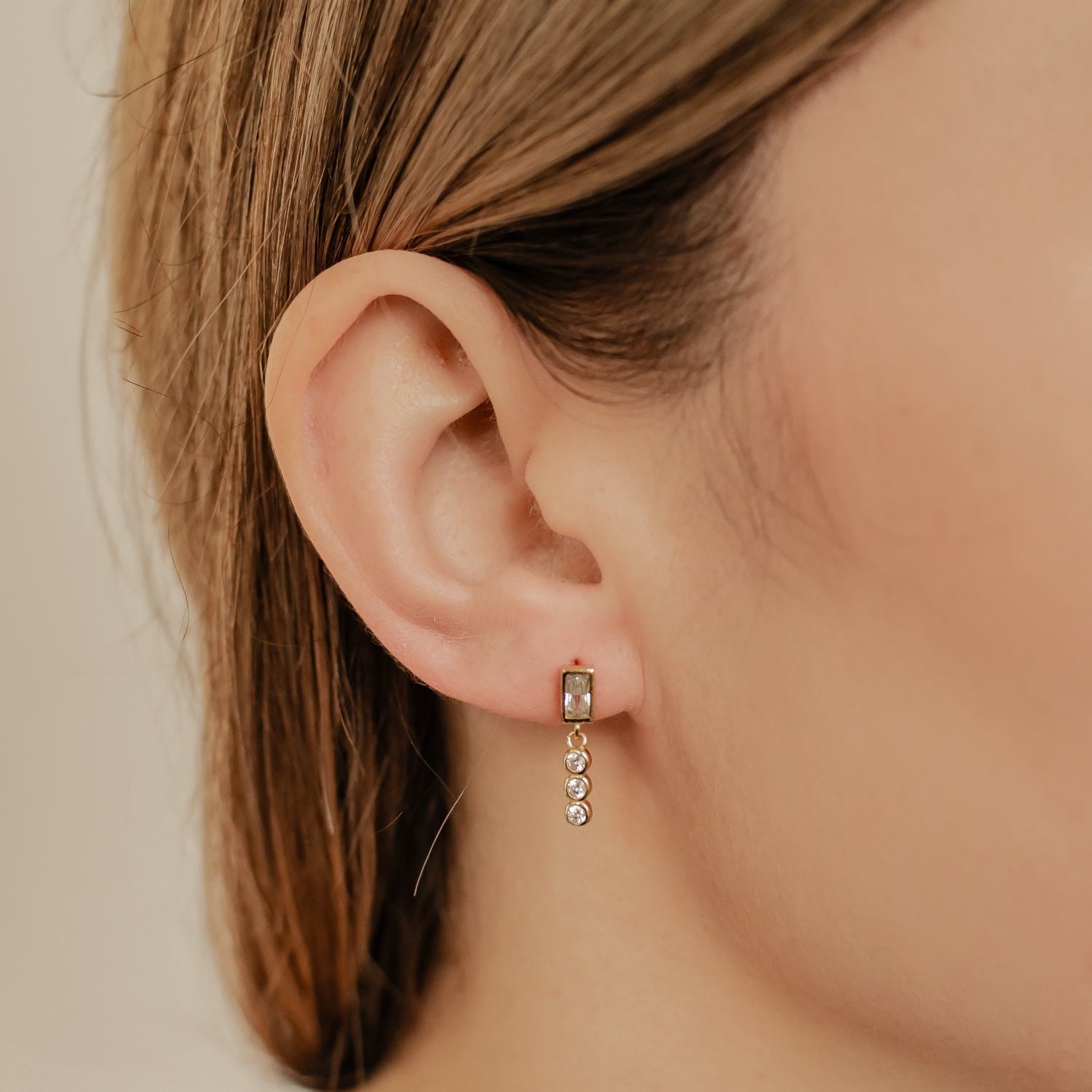 Gemstone Baguette and Triad Stud Earrings Sterling Silver