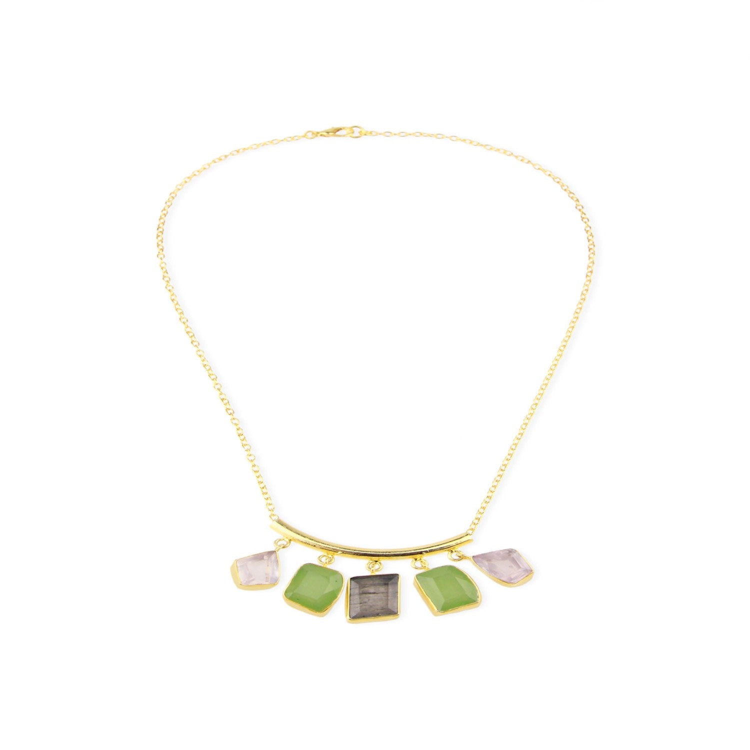 Gemstone Drop Long Green Necklace