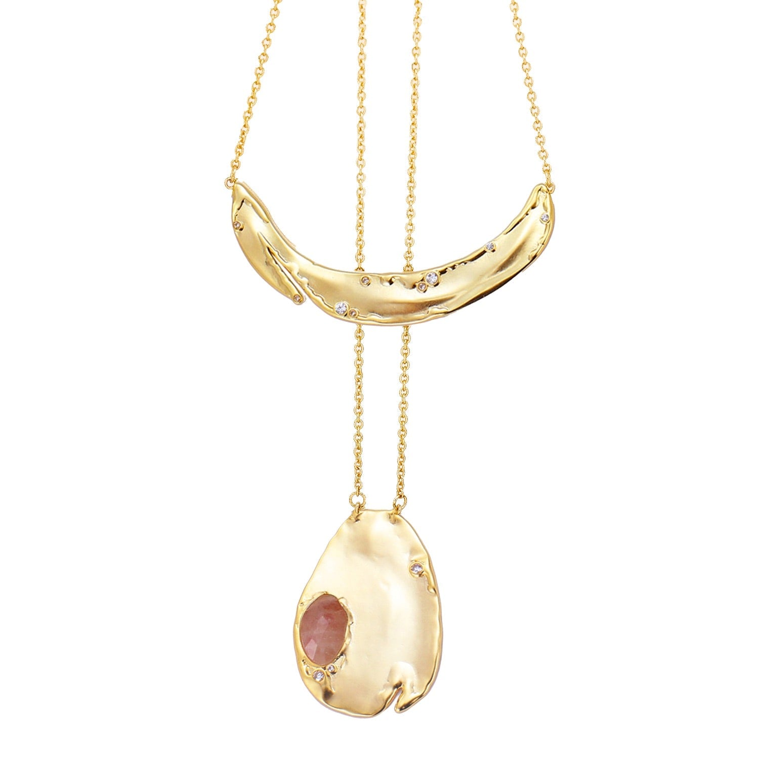 Gemstone Duo Pendant Necklace Strawberry Quartz