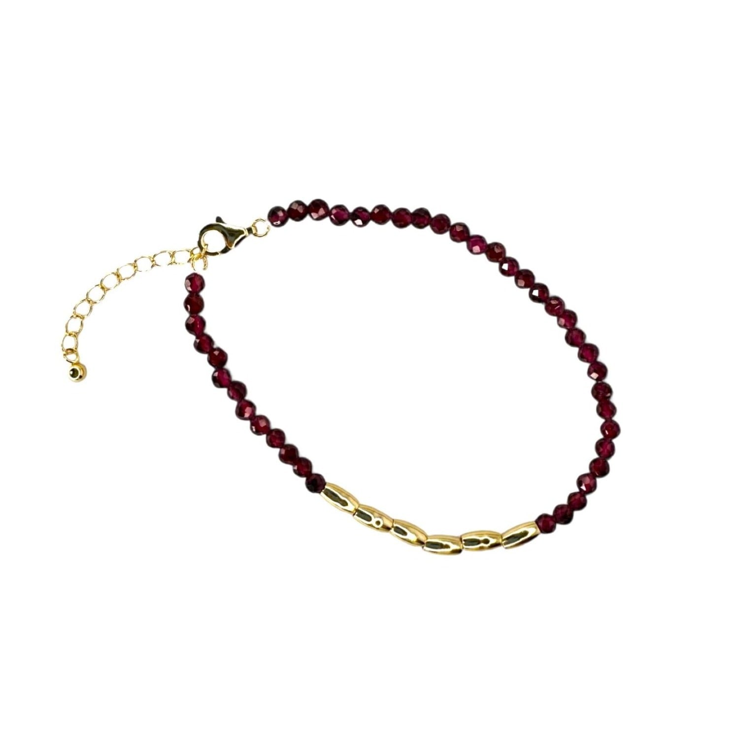 Gemstone Gold Nugget Bracelet - Red Pink