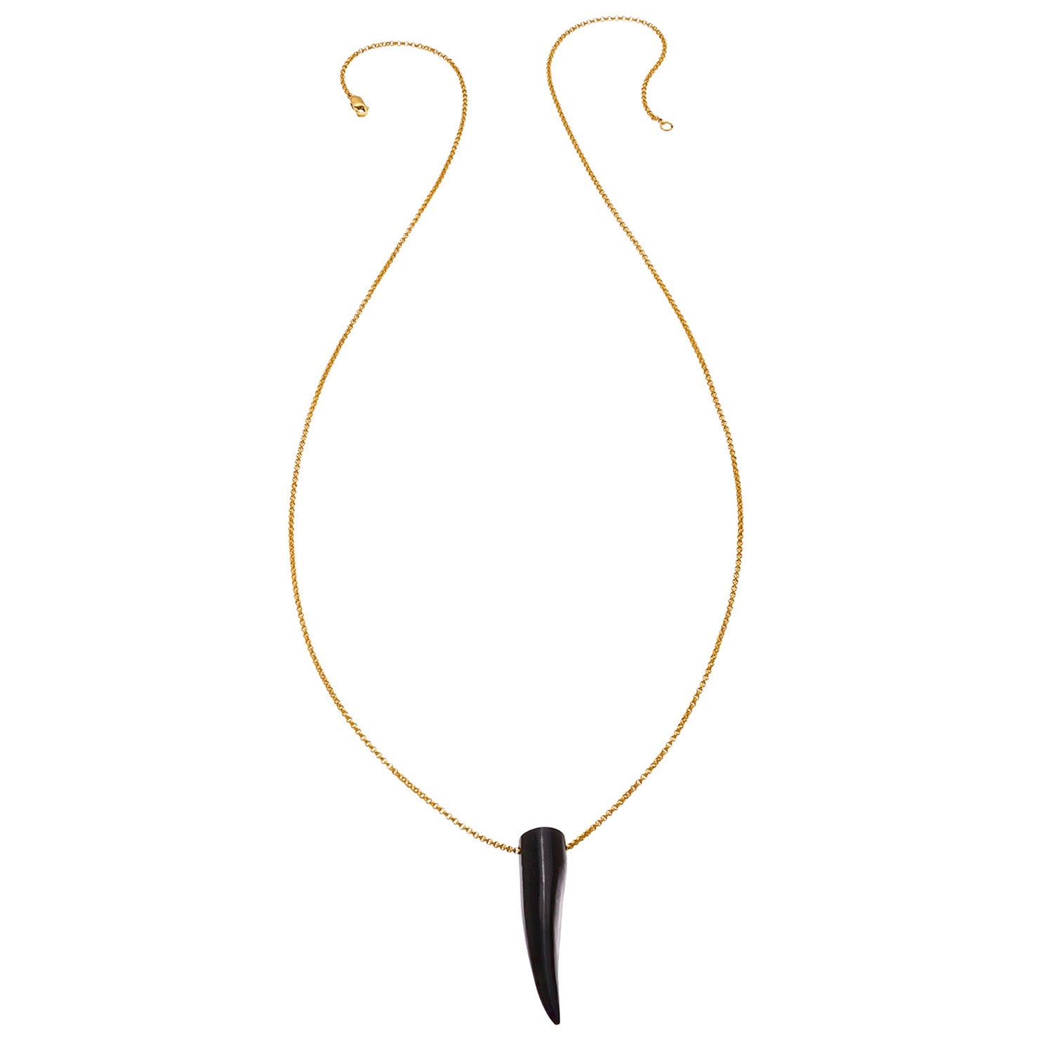 Gemstone Horn Rolo Chain Necklace - Twenty Four Inches Long - Gold-Filled - Black Onyx