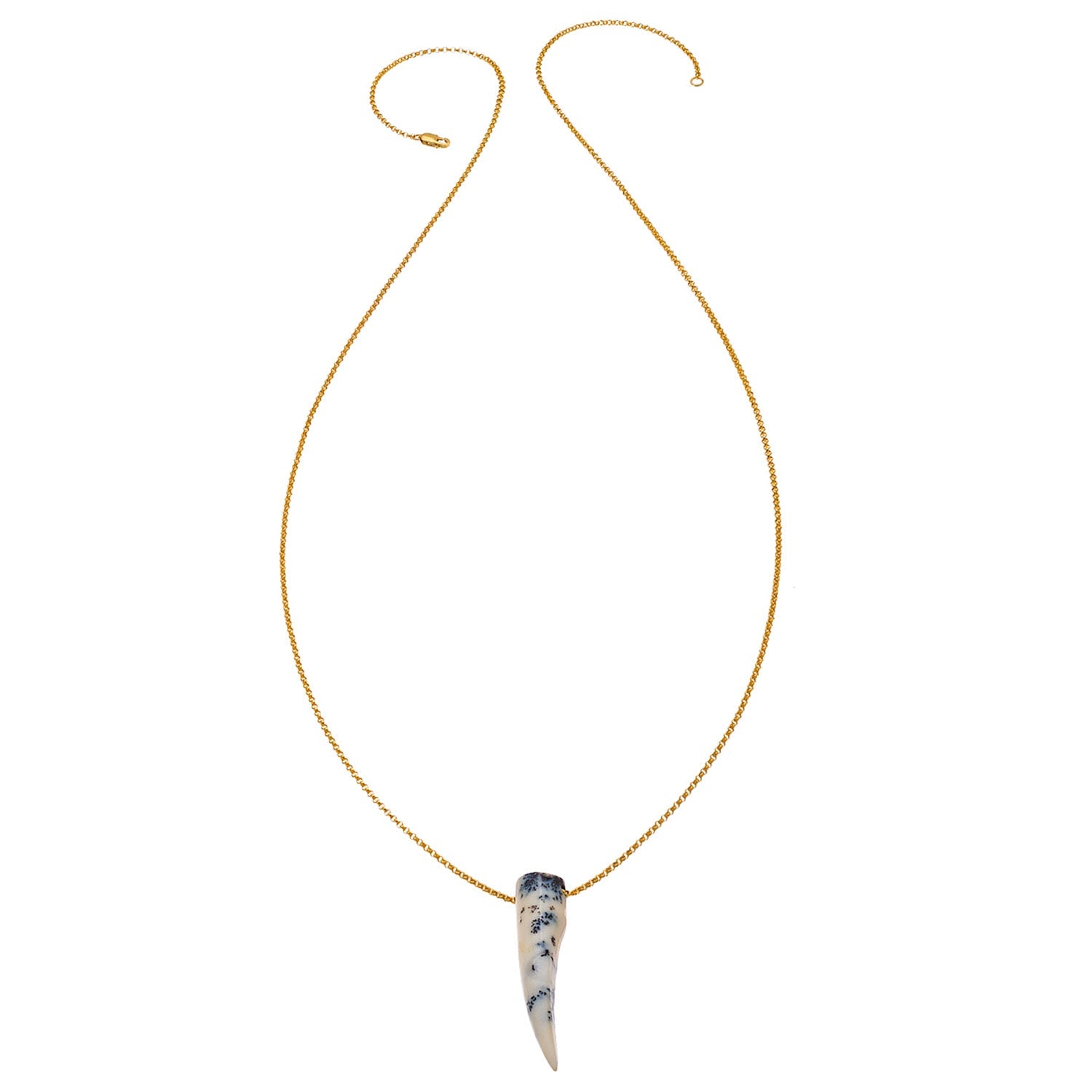 Gemstone Horn Rolo Chain Necklace - Twenty Four Inches Long - Gold-Filled - Dendritic Opal