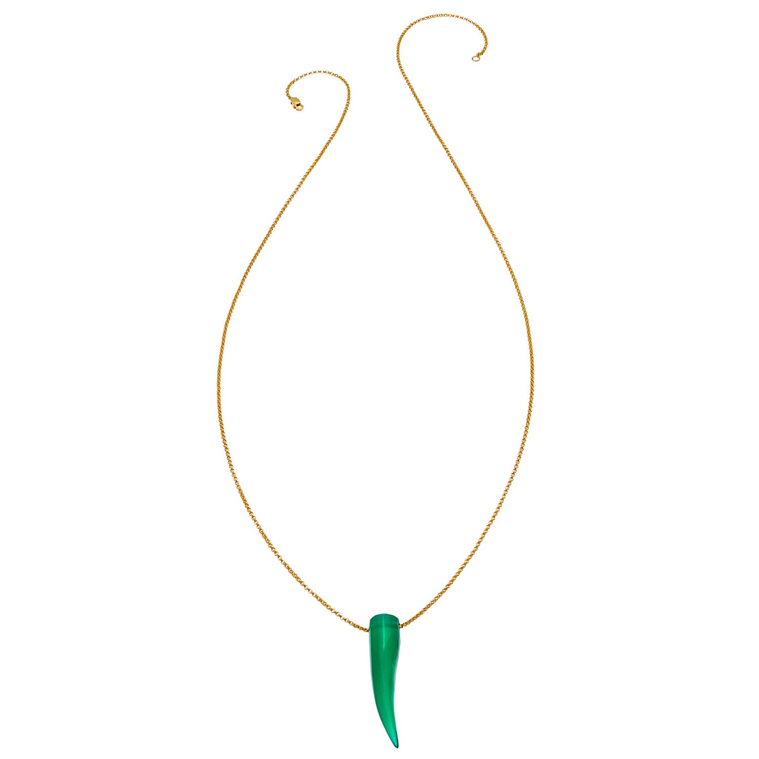 Gemstone Horn Rolo Chain Necklace - Twenty Four Inches Long - Gold-Filled - Green Onyx