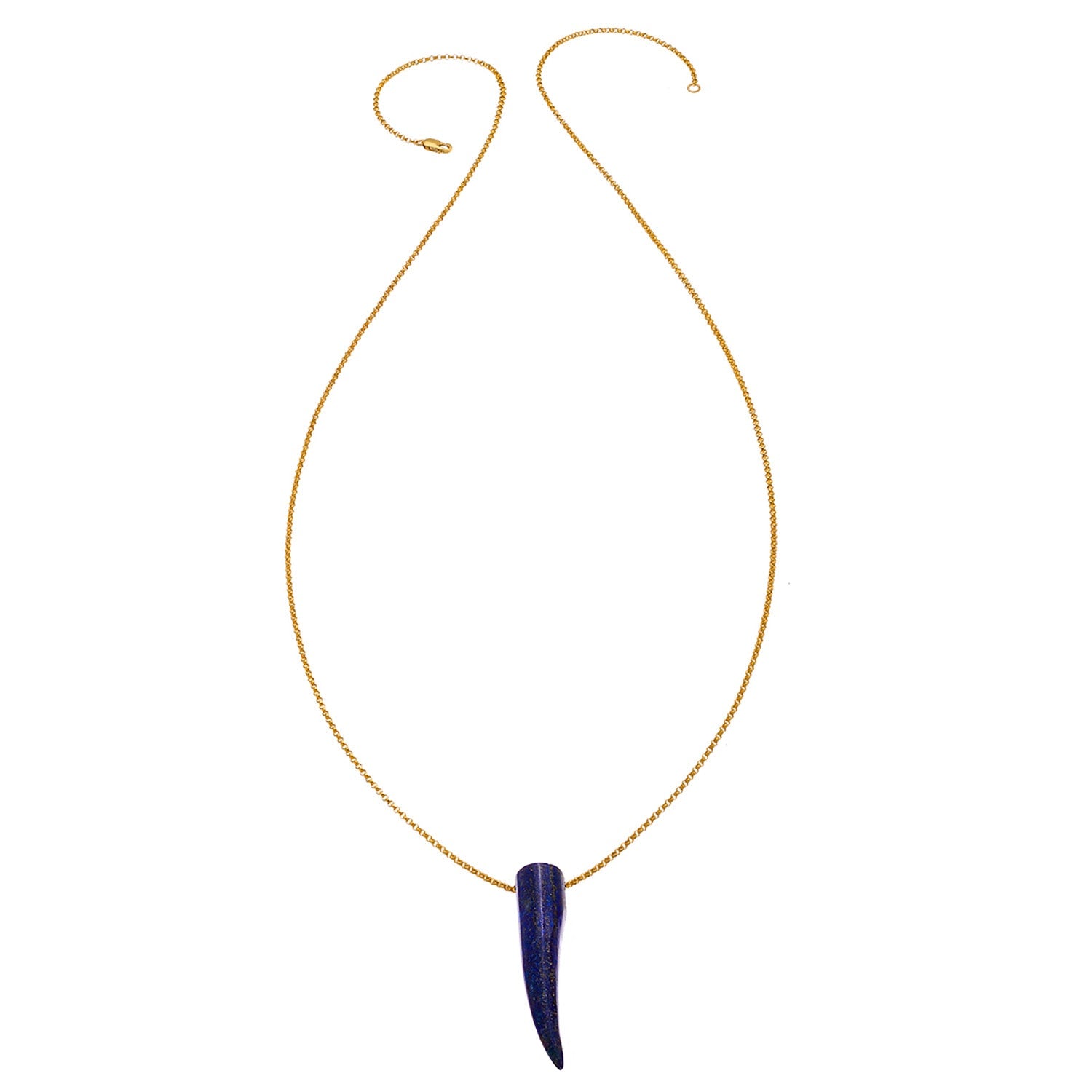Gemstone Horn Rolo Chain Necklace - Twenty Four Inches Long - Gold-Filled - Lapis