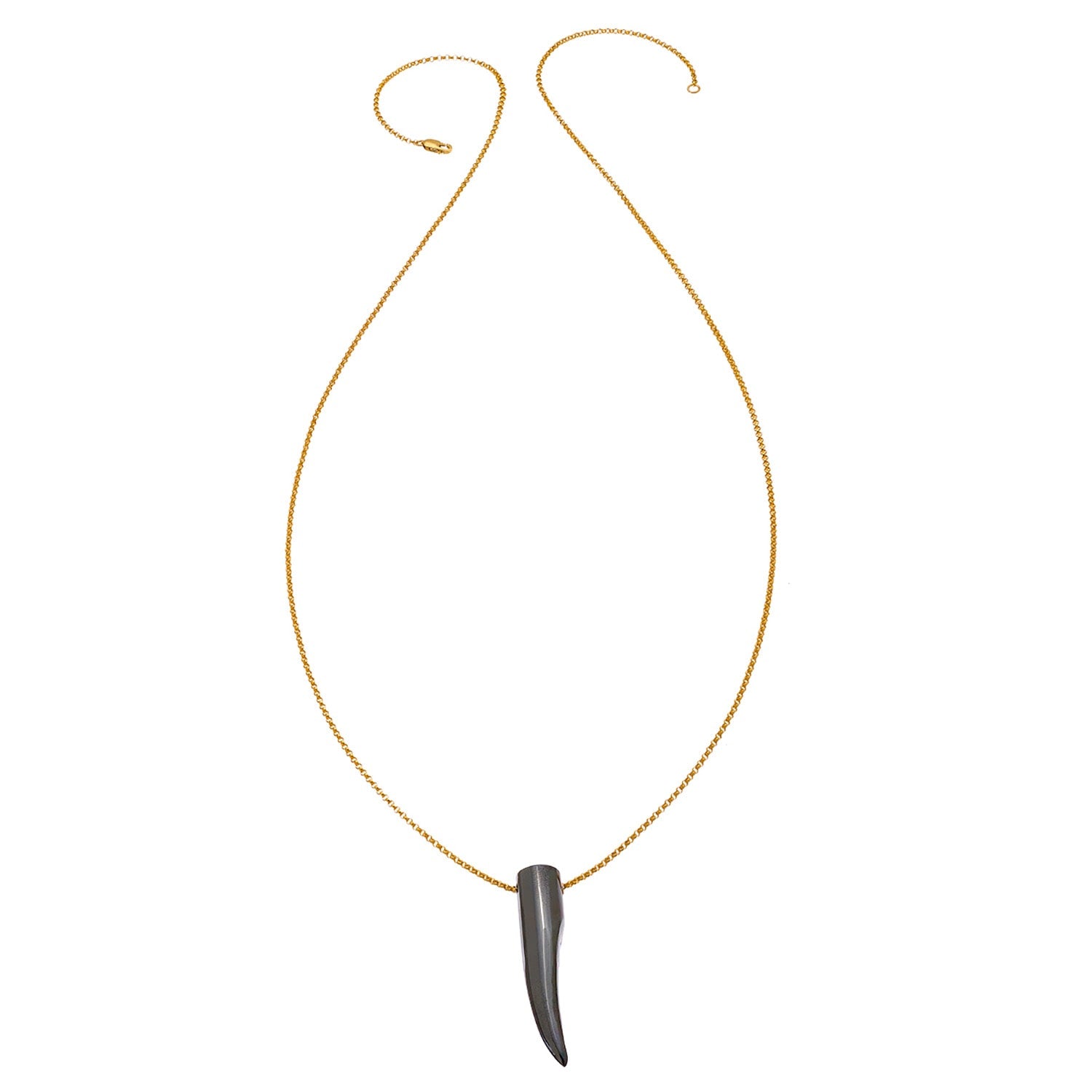 Gemstone Horn Rolo Chain Necklace - Twenty Four Inches Long - Gold-Filled - Hematite