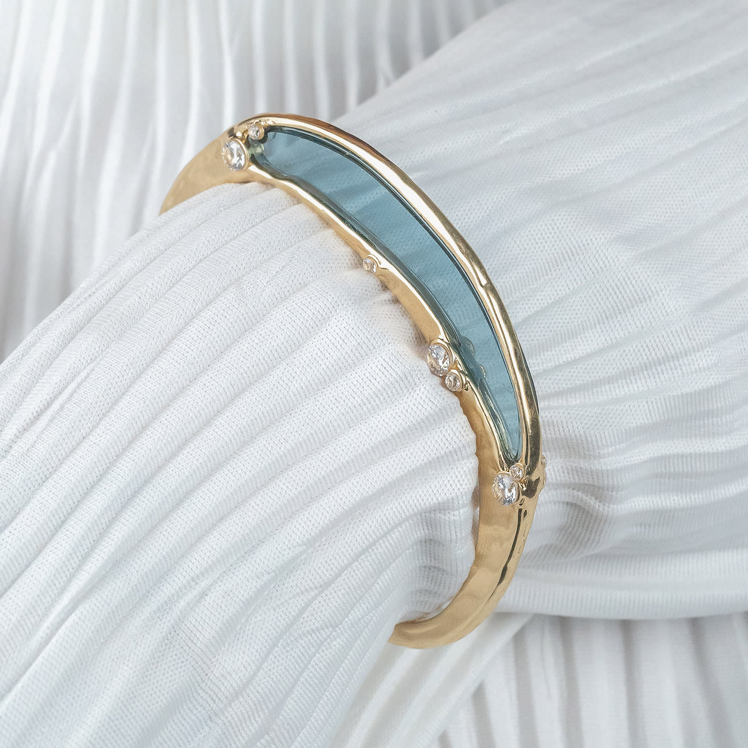 Gemstone Inlay Bangle Cuff - Blue
