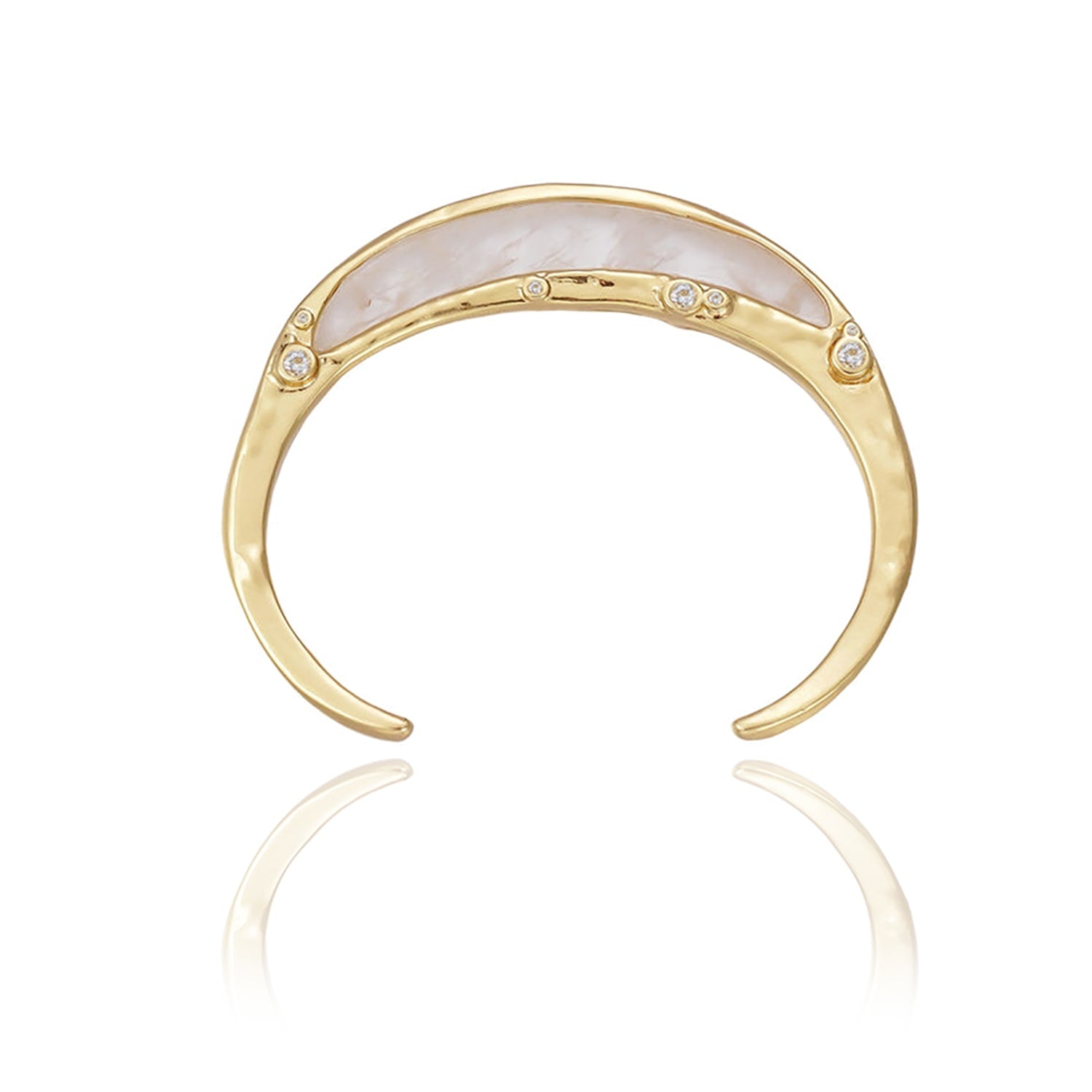 Gemstone Inlay Bangle Cuff - Clear Quartz