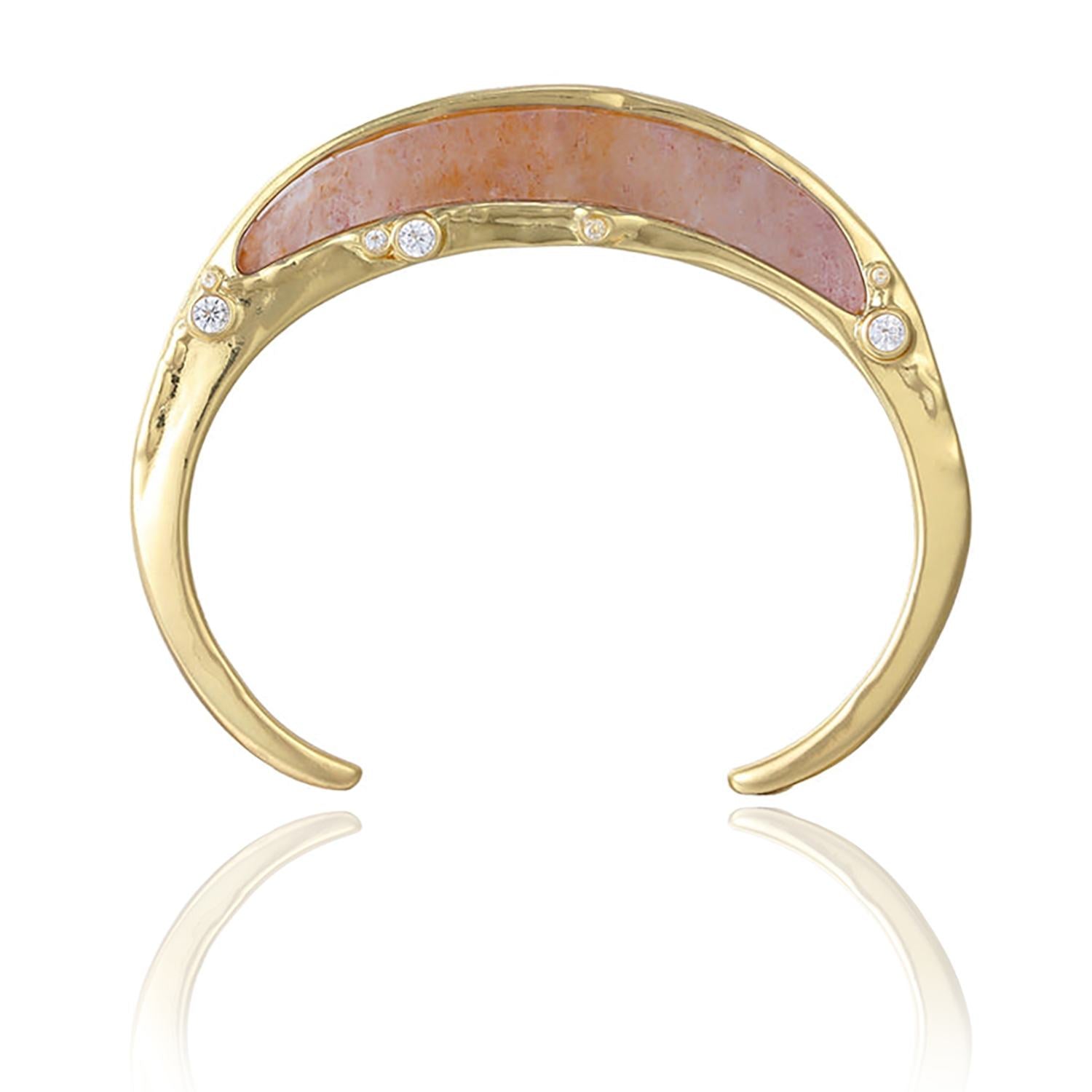 Gemstone Inlay Bangle Cuff - Strawberry Quartz