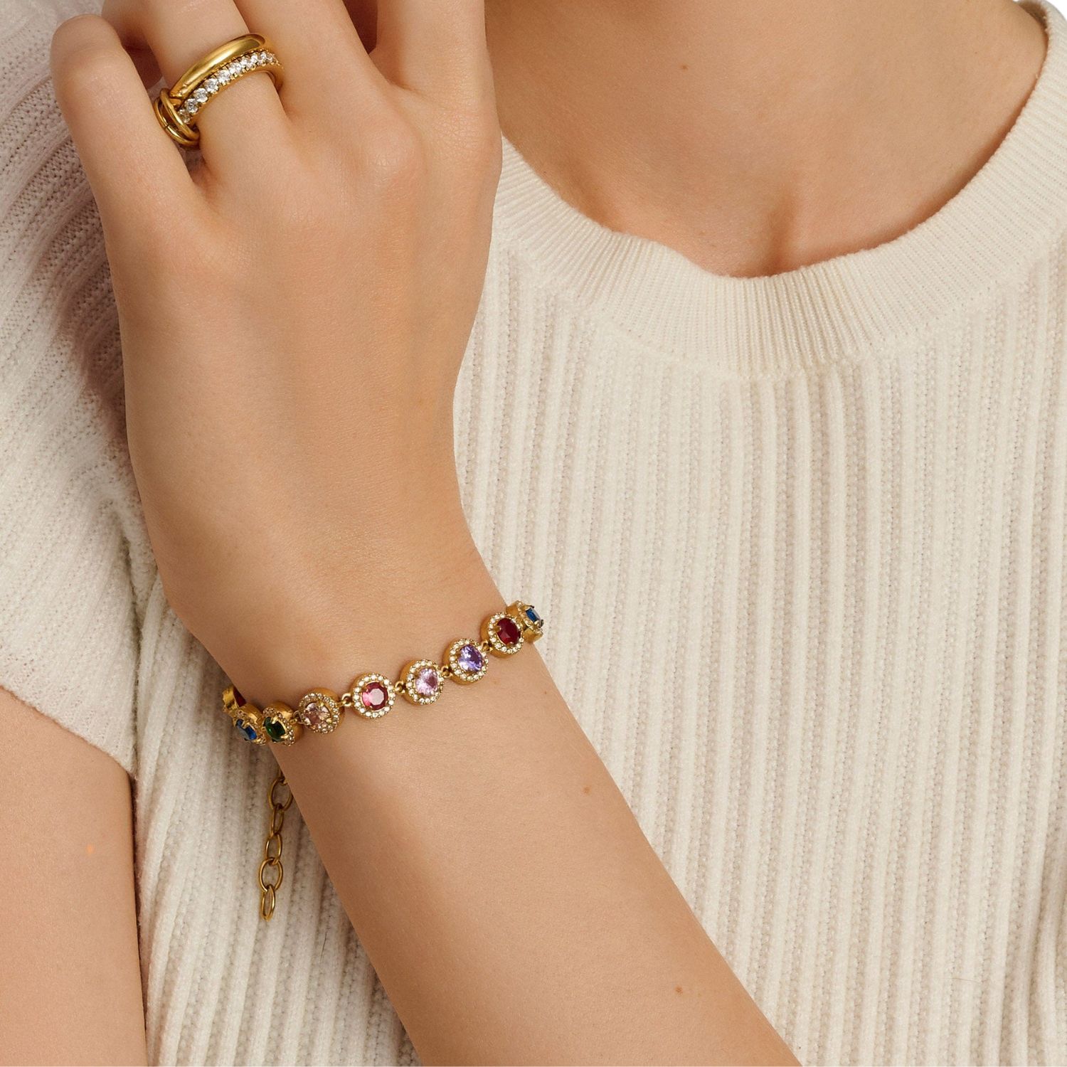 Multi Gemstone Link Bracelet