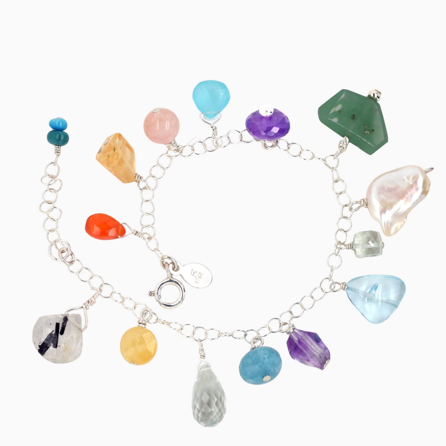 Gemstone Silver Charm Bracelet