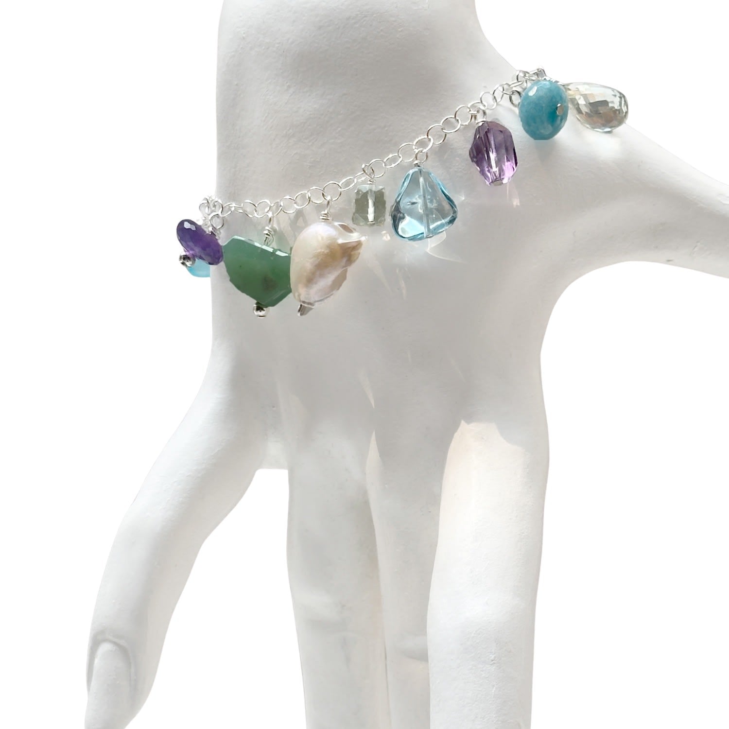 Gemstone Silver Charm Bracelet