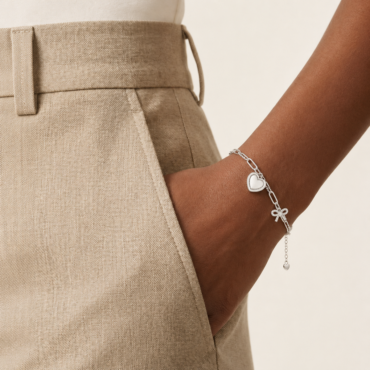 Louise Clip Chains Heart and Bow Charms Bracelet