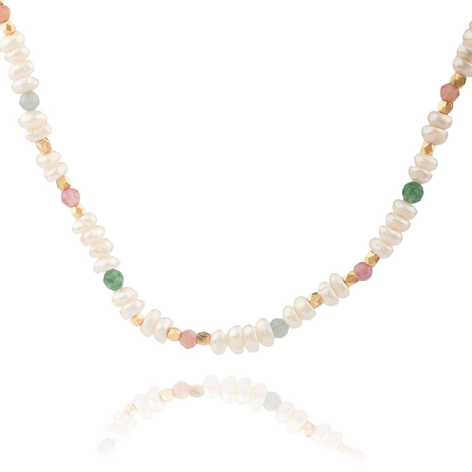 Genevre Necklace With Semi-Precious Stones Golden Nuggets And Pearls