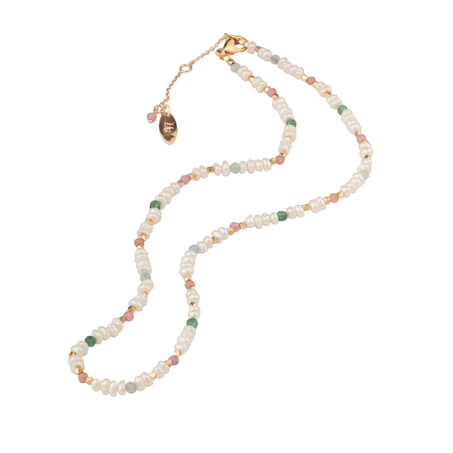 Genevre Necklace With Semi-Precious Stones Golden Nuggets And Pearls