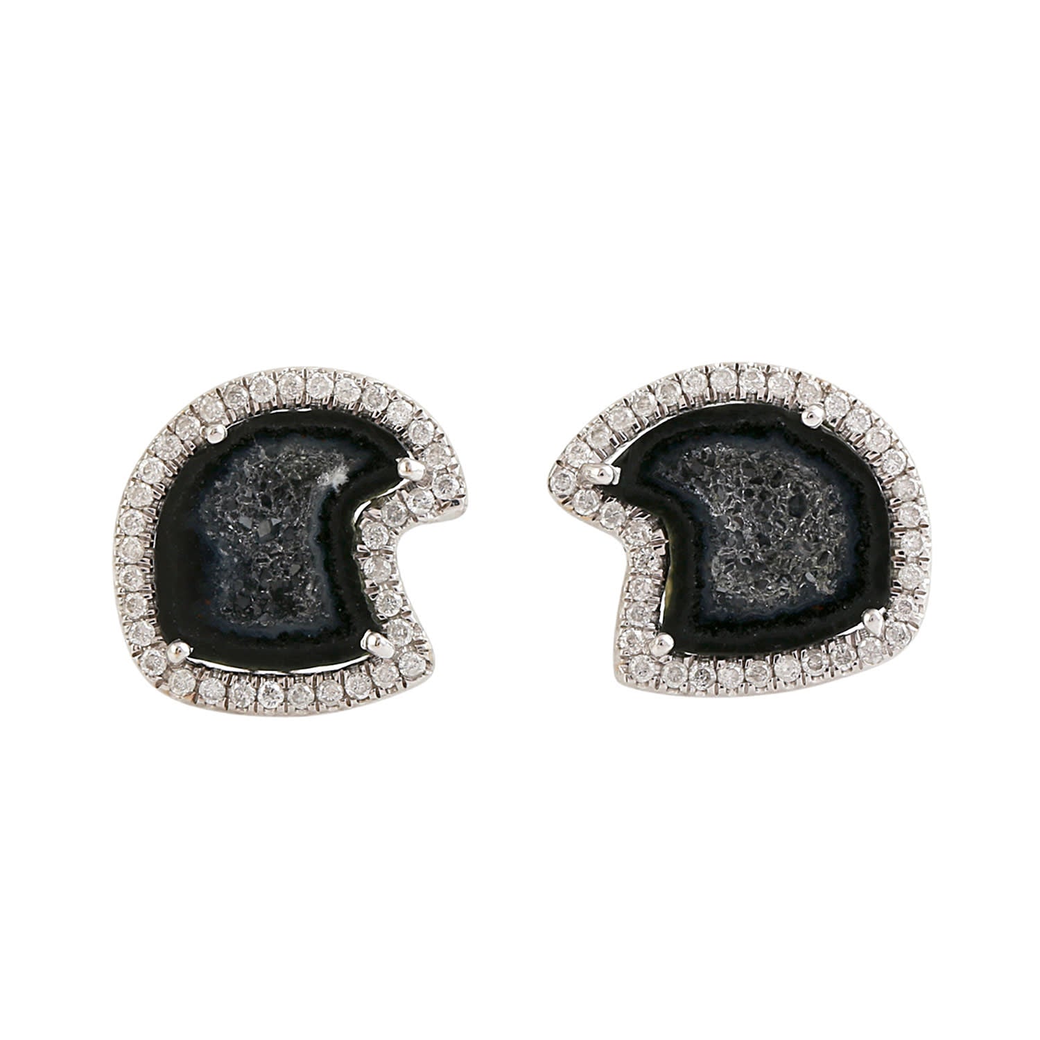 Geode Gemstone Pave Diamond Stud Earrings In White Gold