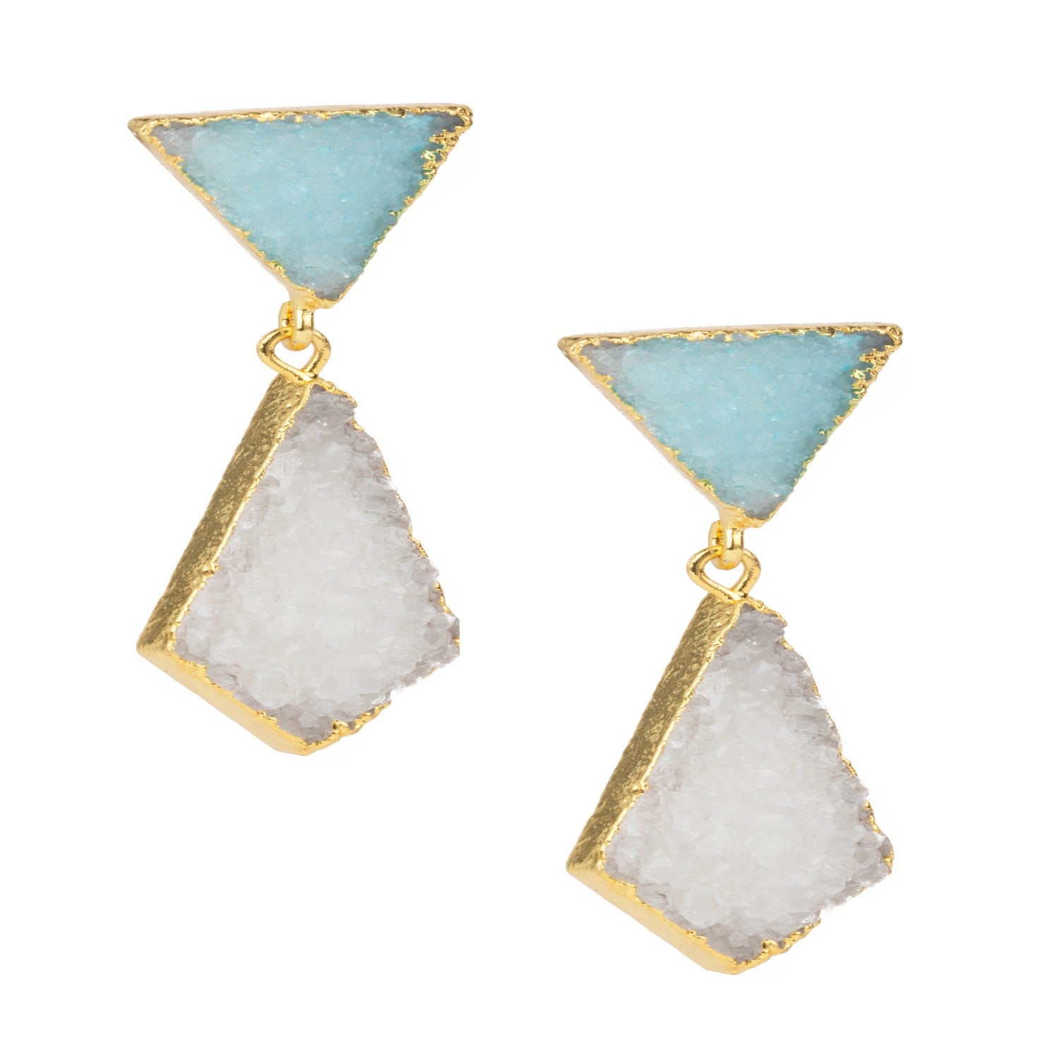 Geometric Druzy Drop White Earrings