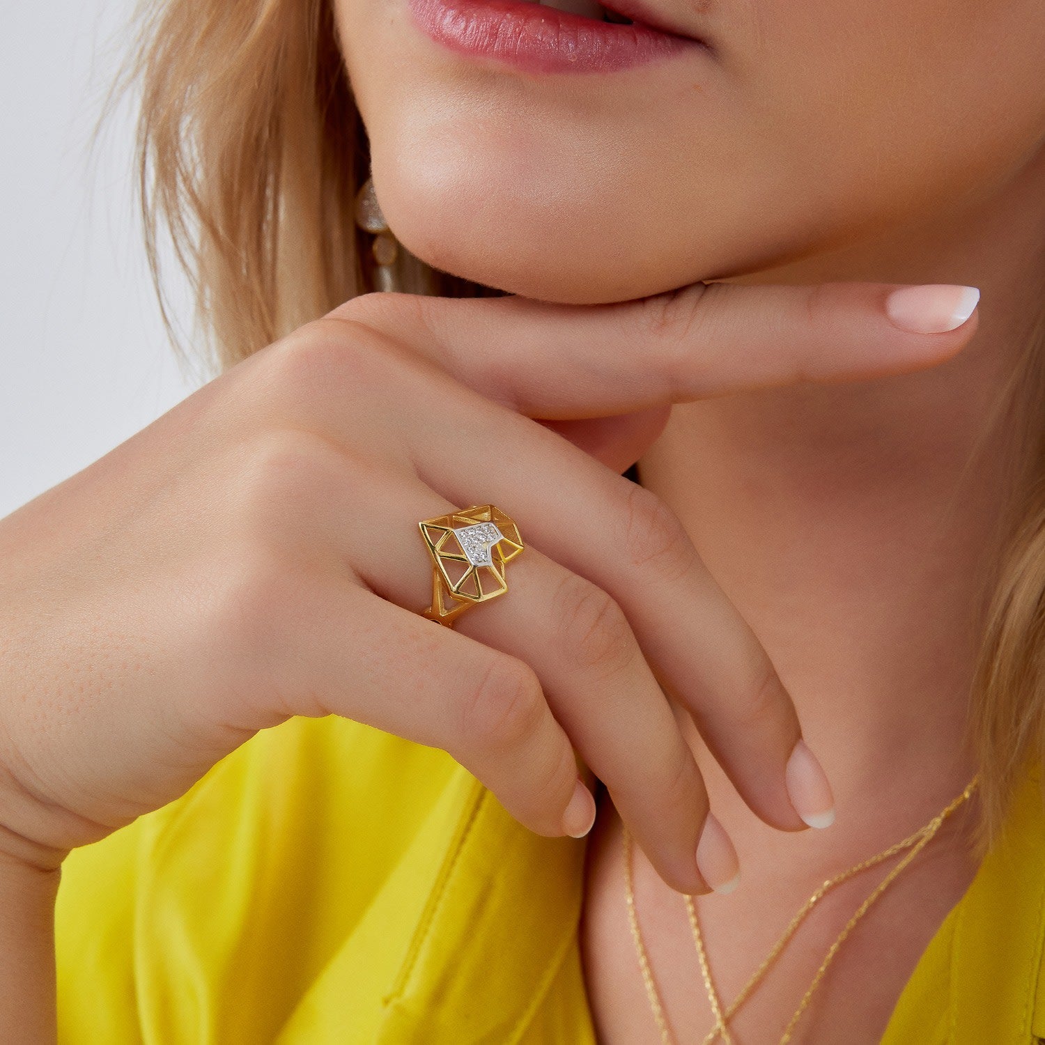 Geometric Heart Adjustable Ring In Sterling Silver - Gold