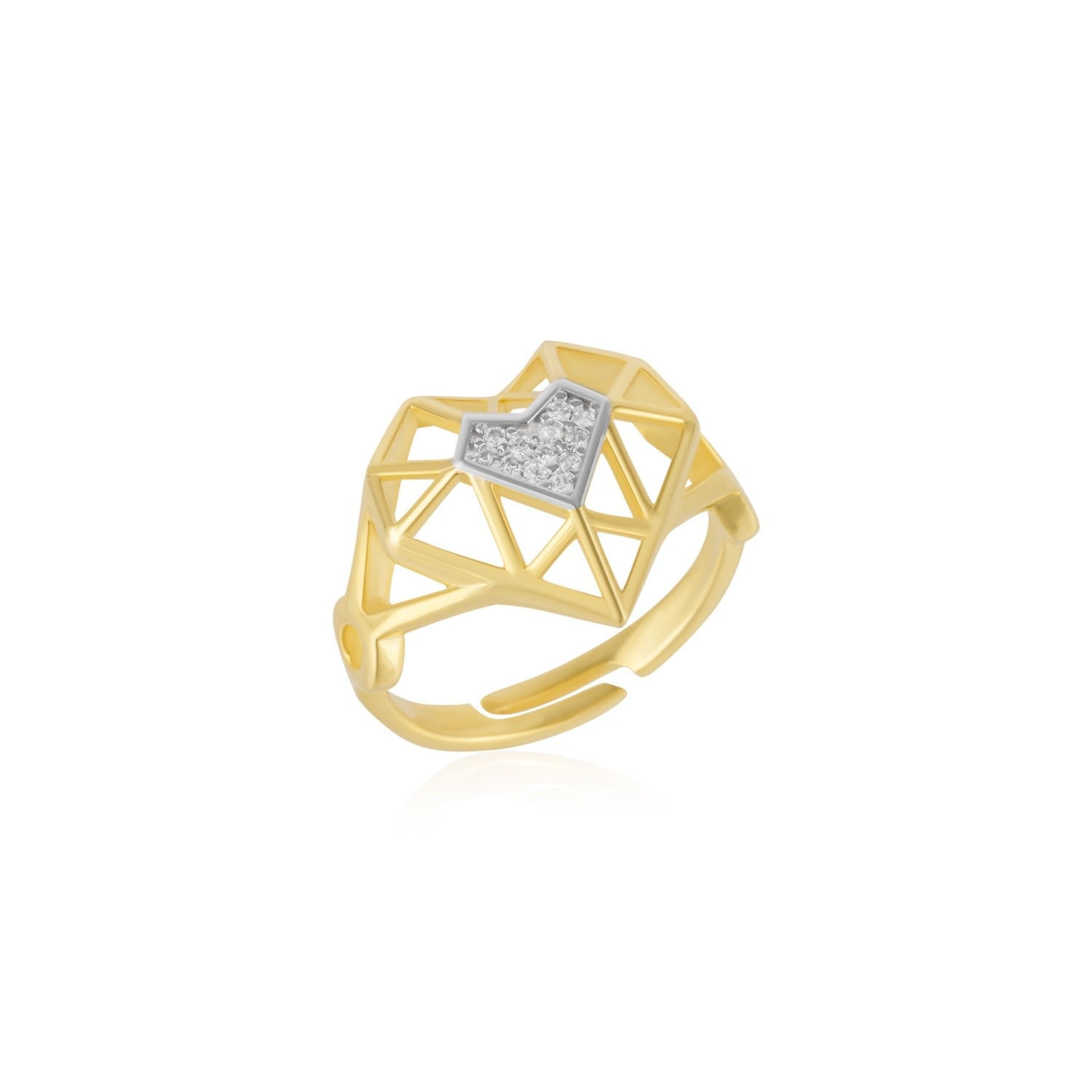 Geometric Heart Adjustable Ring In Sterling Silver - Gold