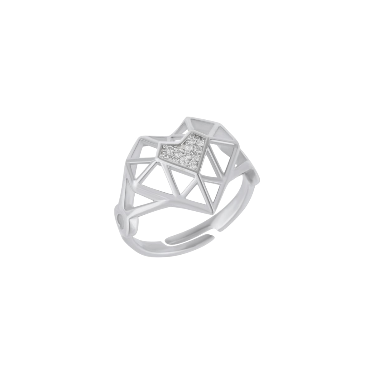 Geometric Heart Adjustable Ring In Sterling Silver - Silver