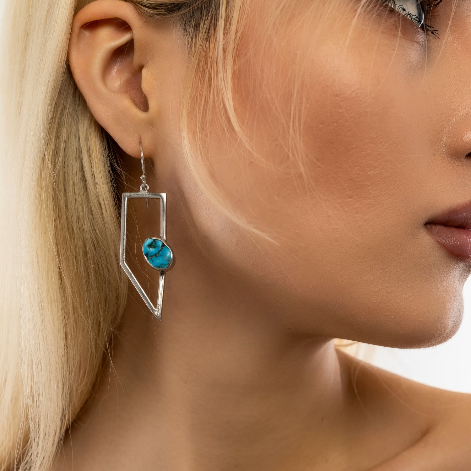Geometric Oasis Turquoise Drop Silver Earring