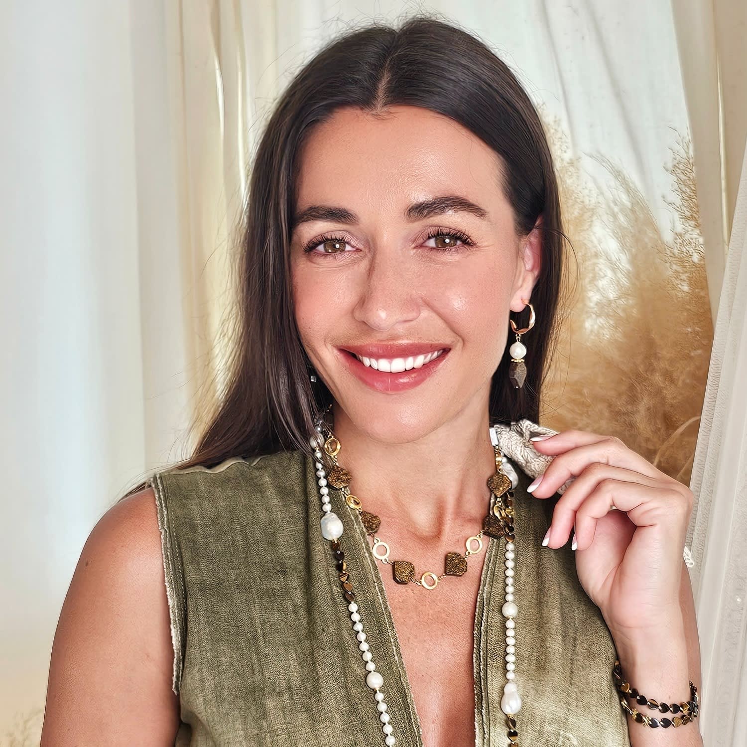 Geometric Tiger-Eye Stone With Freshwater Pearls Earrings