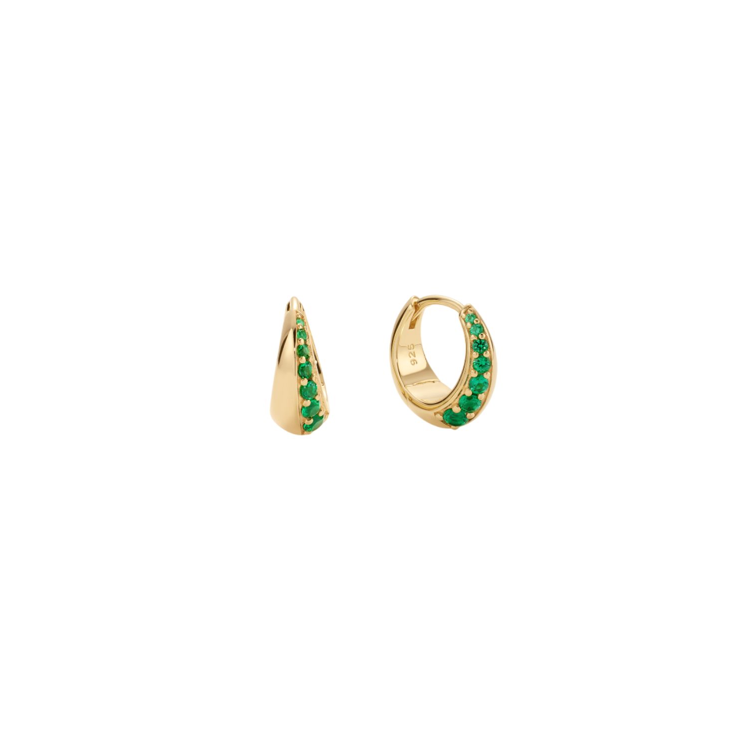 Georgie Crystal Knife Edge Huggie Hoop Earrings In Green Gold