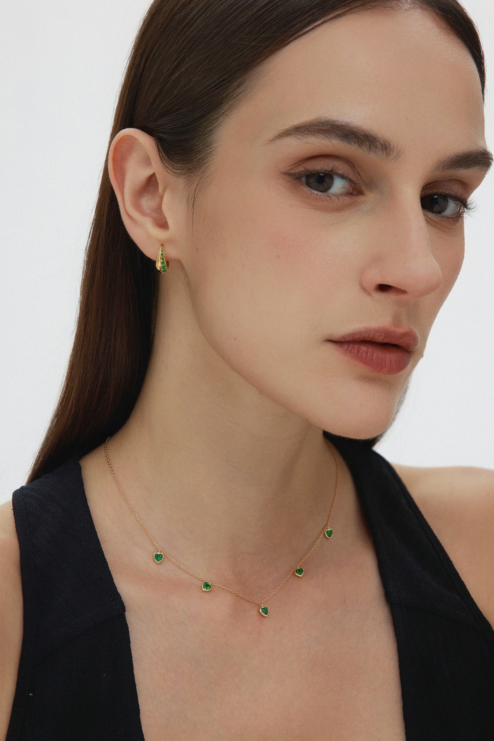 Georgie Crystal Knife Edge Huggie Hoop Earrings In Green Gold