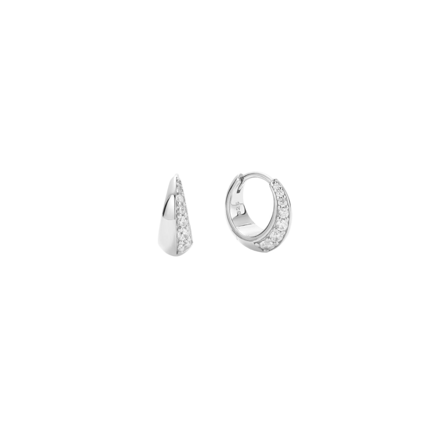 Georgie Crystal Knife Edge Huggie Hoop Earrings In Silver