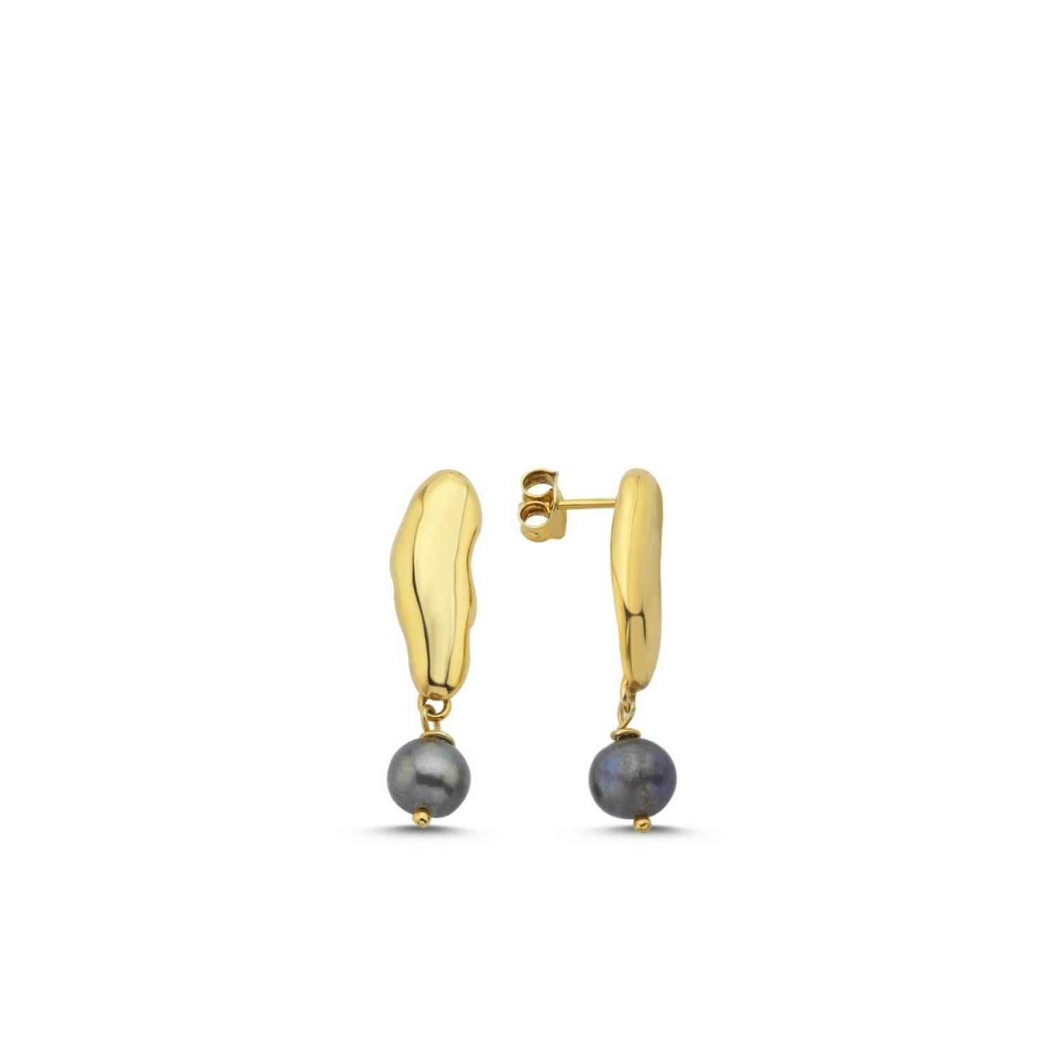 Gera Black Pearl Dangle Earrings Gold