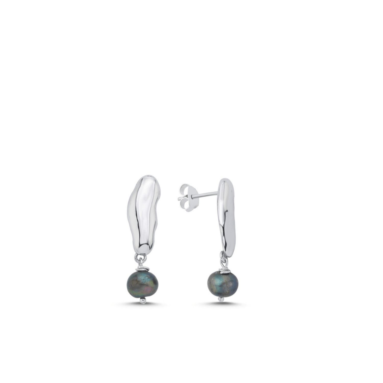 Gera Black Pearl Dangle Earrings Silver