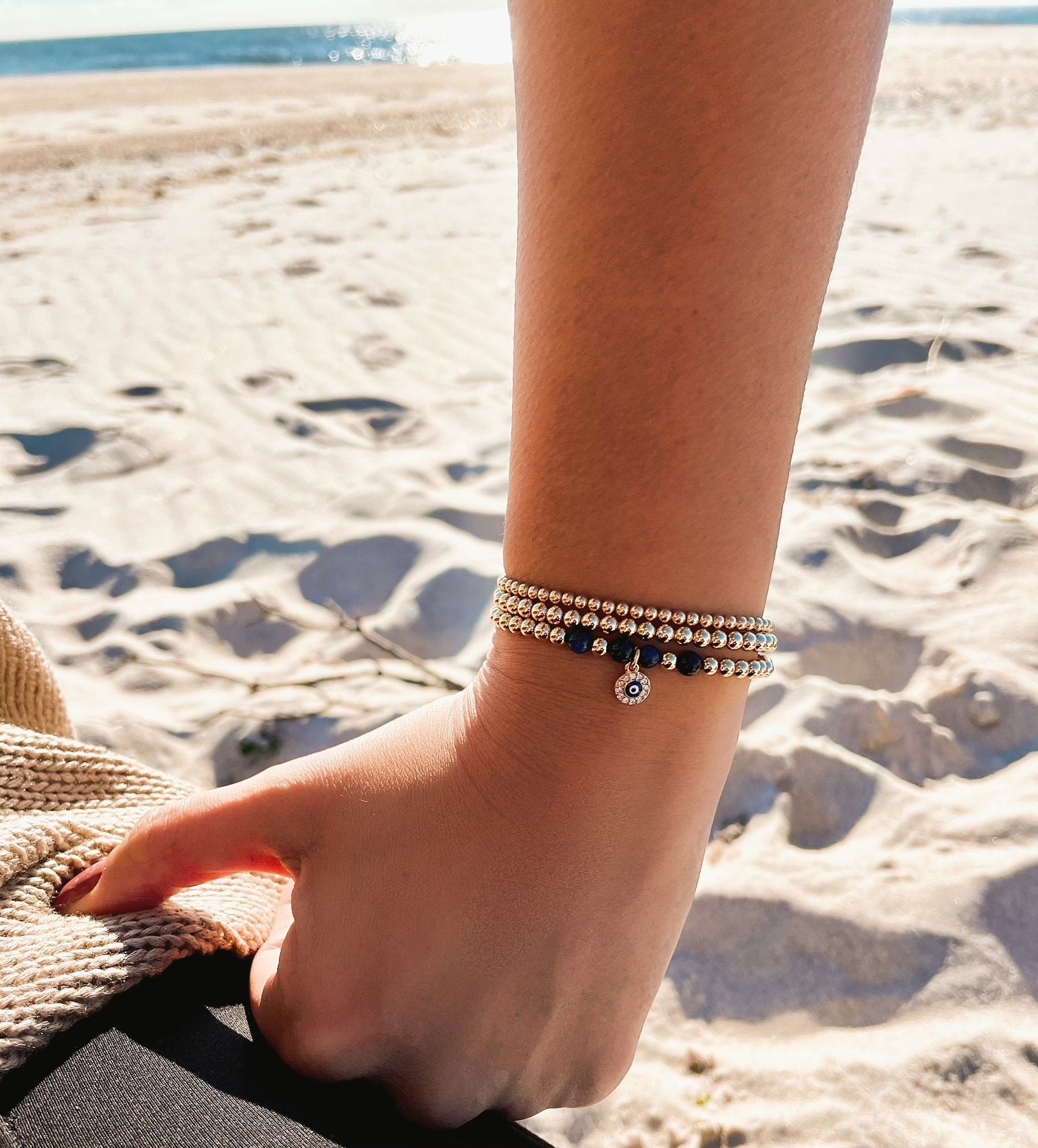 Beaded Evil Eye Gold Bracelet