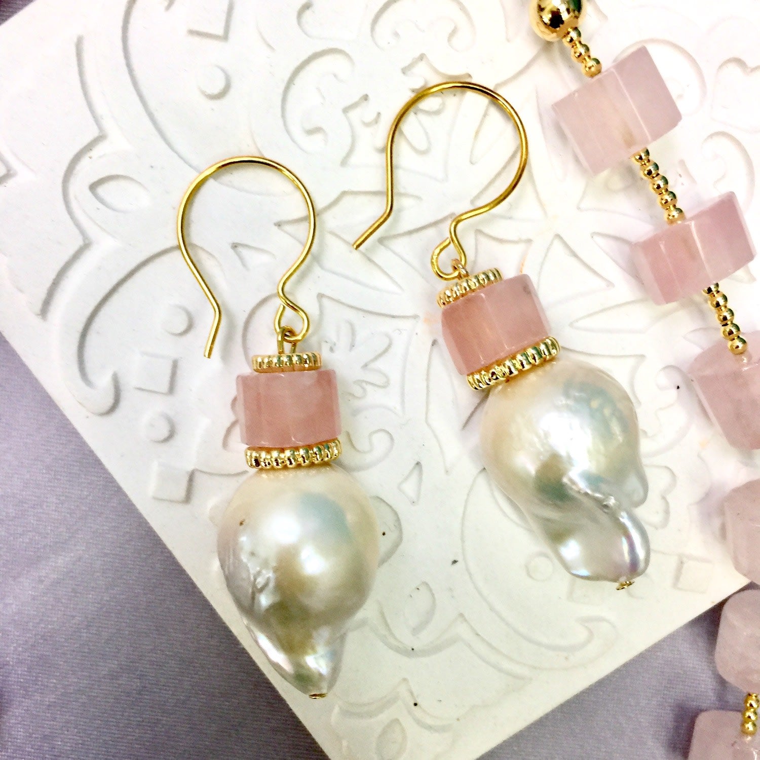 Freshwater Pearl With Rose Quartz Hoop Earrings