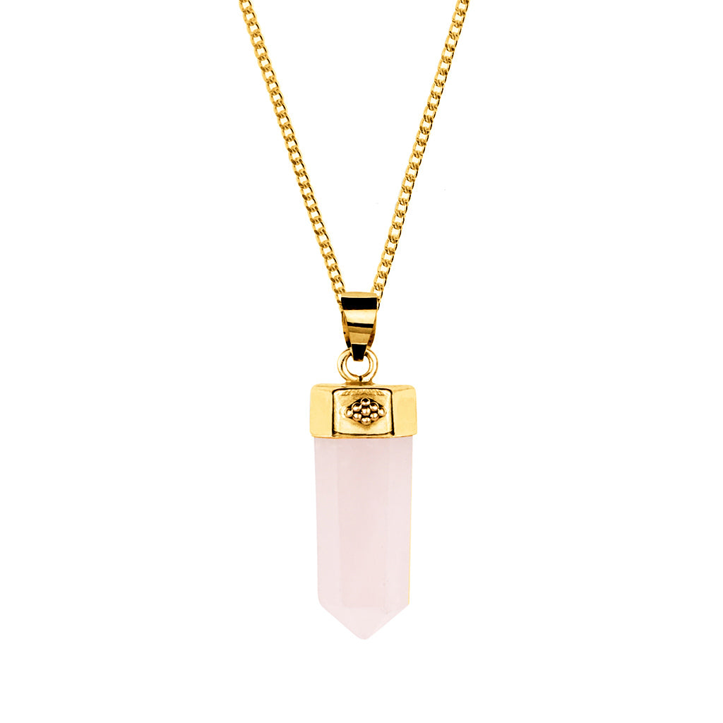 Open Heart Crystal Gold Pendant Necklace - Rose Quartz