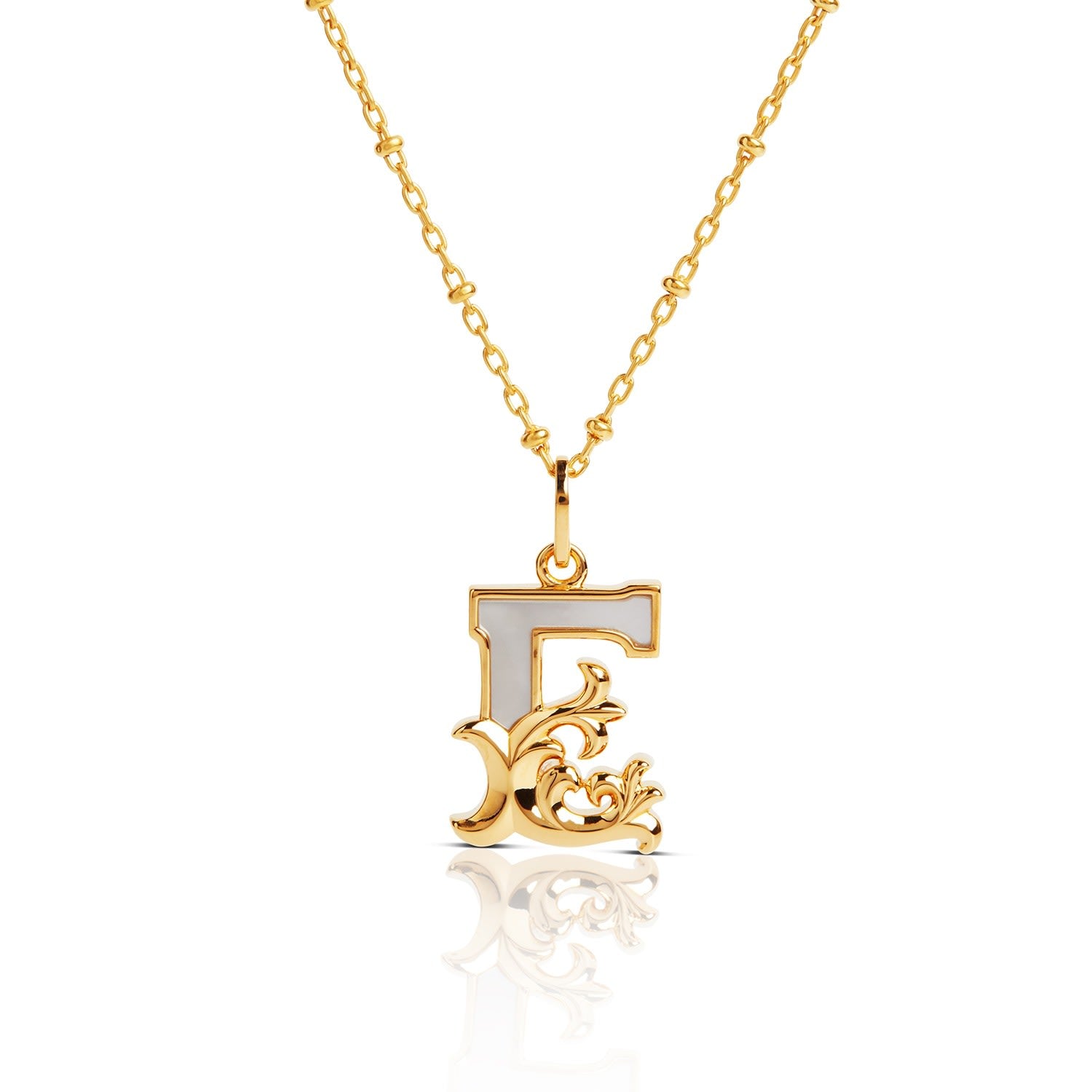 Gold Plated E Initial Necklace With Mother Of Pearl