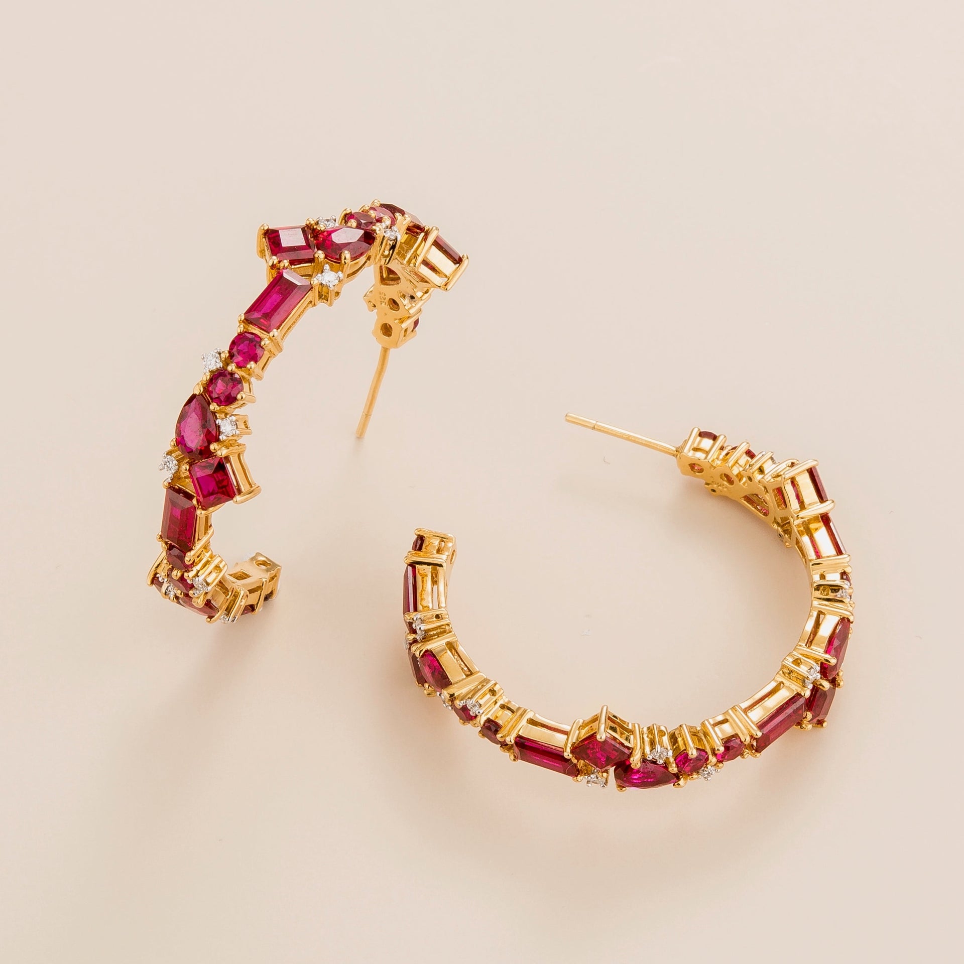 Ruby And Diamond Lanna Gold Hoop Earrings