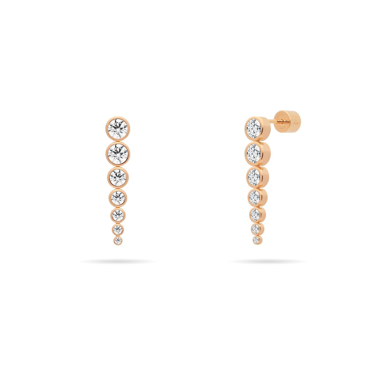 Graduated Bezel Set Cz Chain Dangle Earrings - Rose Gold