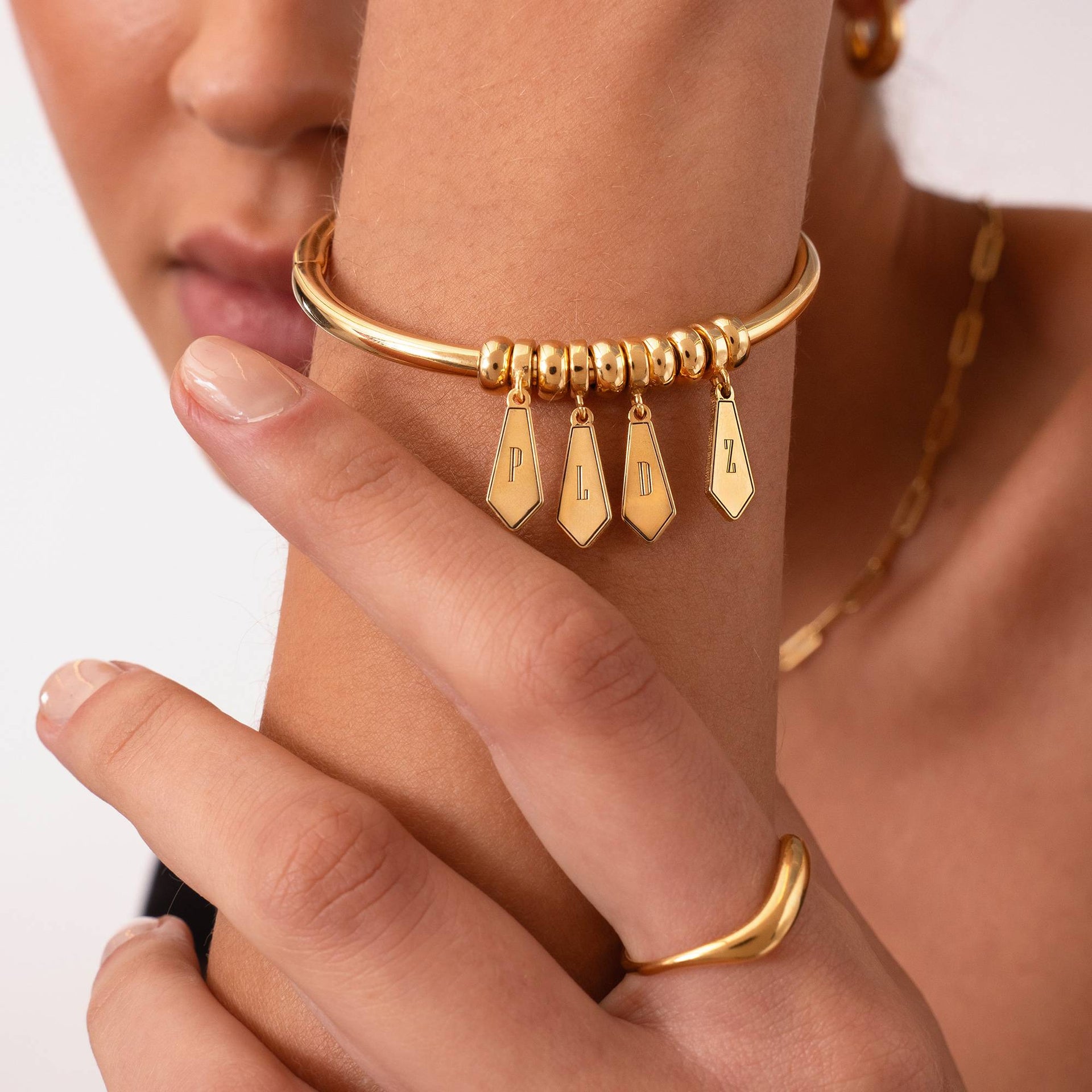 Gia Drop Initial Bangle Bracelet in 18K Gold Vermeil