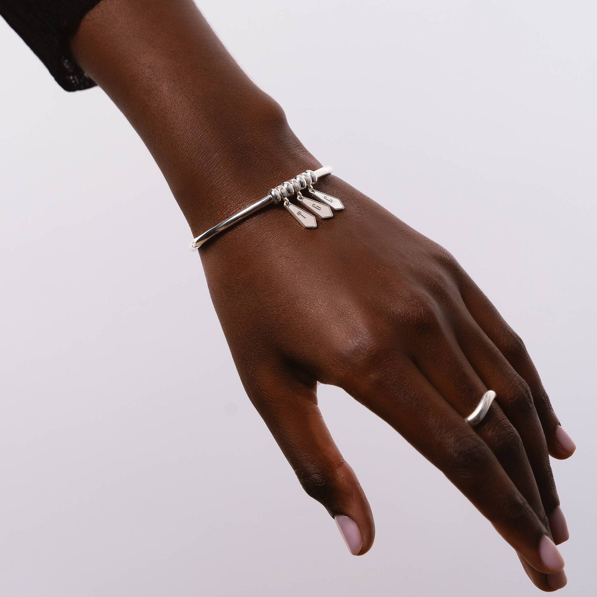 Gia Drop Initial Bangle Bracelet in Sterling Silver