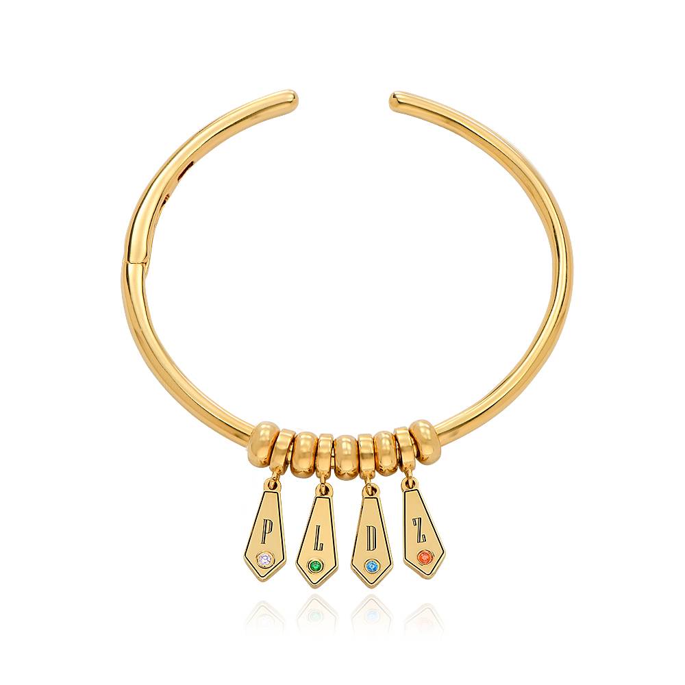 Gia Drop Initial Bangle Bracelet with Birthstones in 18K Gold Plating