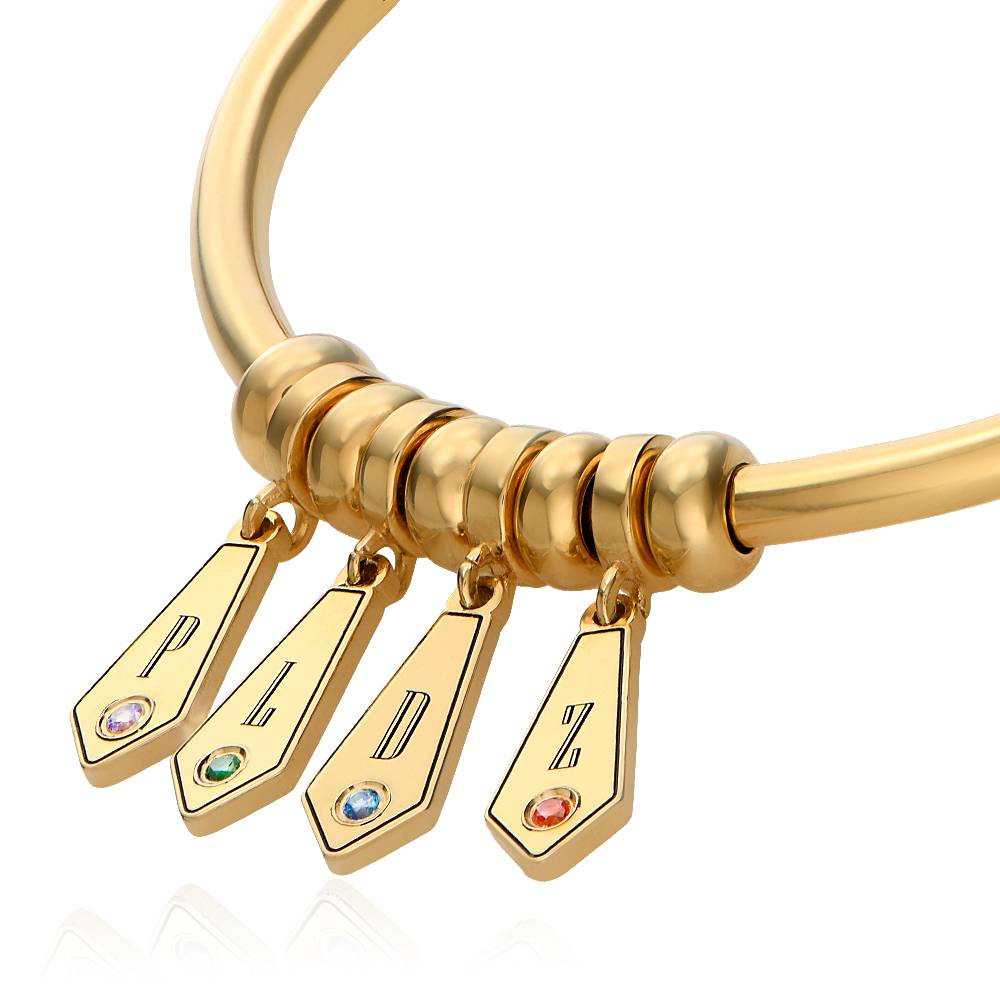 Gia Drop Initial Bangle Bracelet with Birthstones in 18K Gold Vermeil