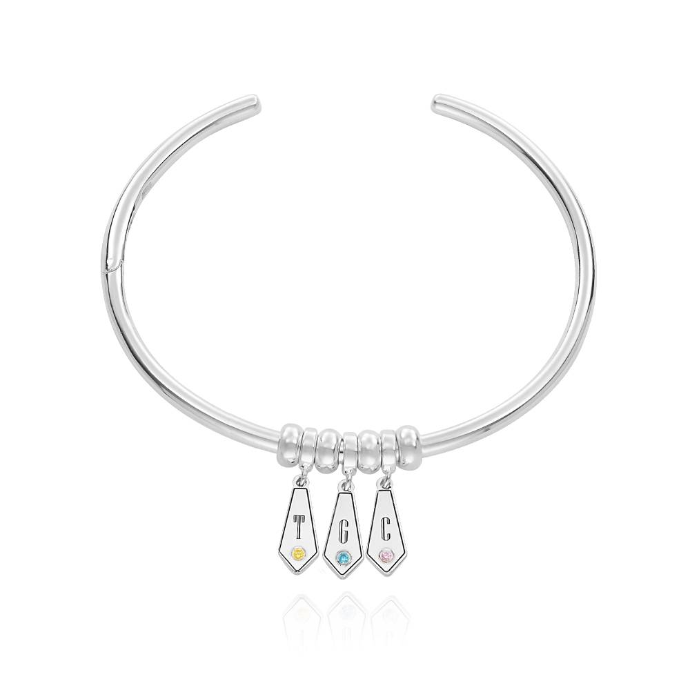 Gia Drop Initial Bangle Bracelet with Birthstones in Sterling Silver