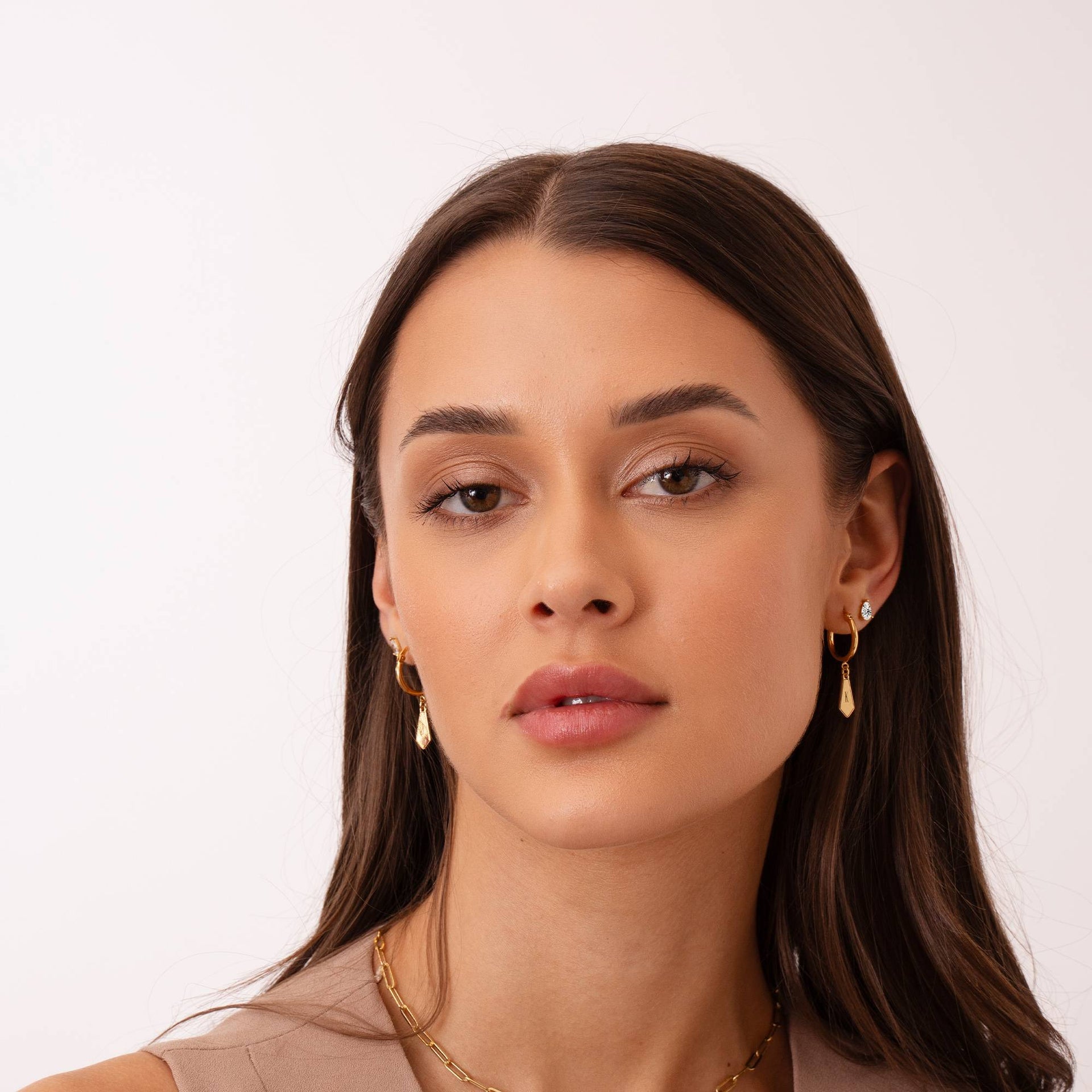 Gia Drop Initial Huggies in 18K Gold Plating