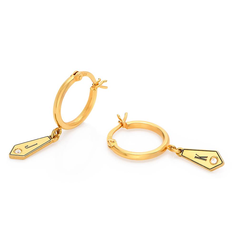 Gia Drop Initial Huggies with Birthstones in 18K Gold Plating