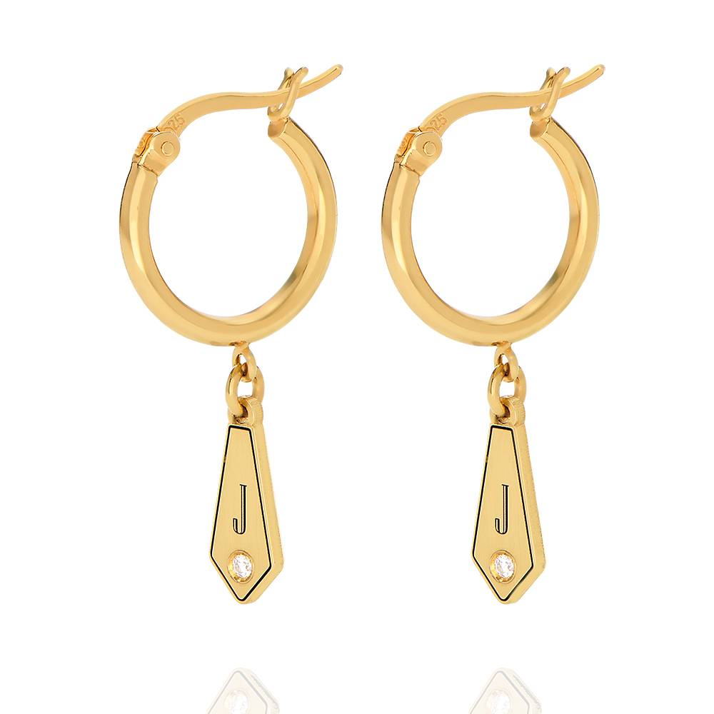 Gia Drop Initial Huggies with Birthstones in 18K Gold Vermeil
