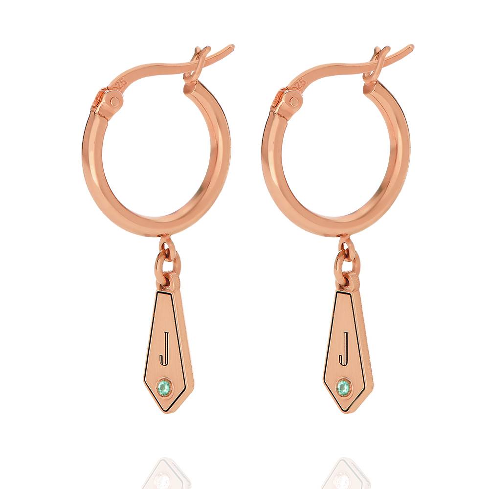 Gia Drop Initial Huggies with Birthstones in 18K Rose Gold Plating