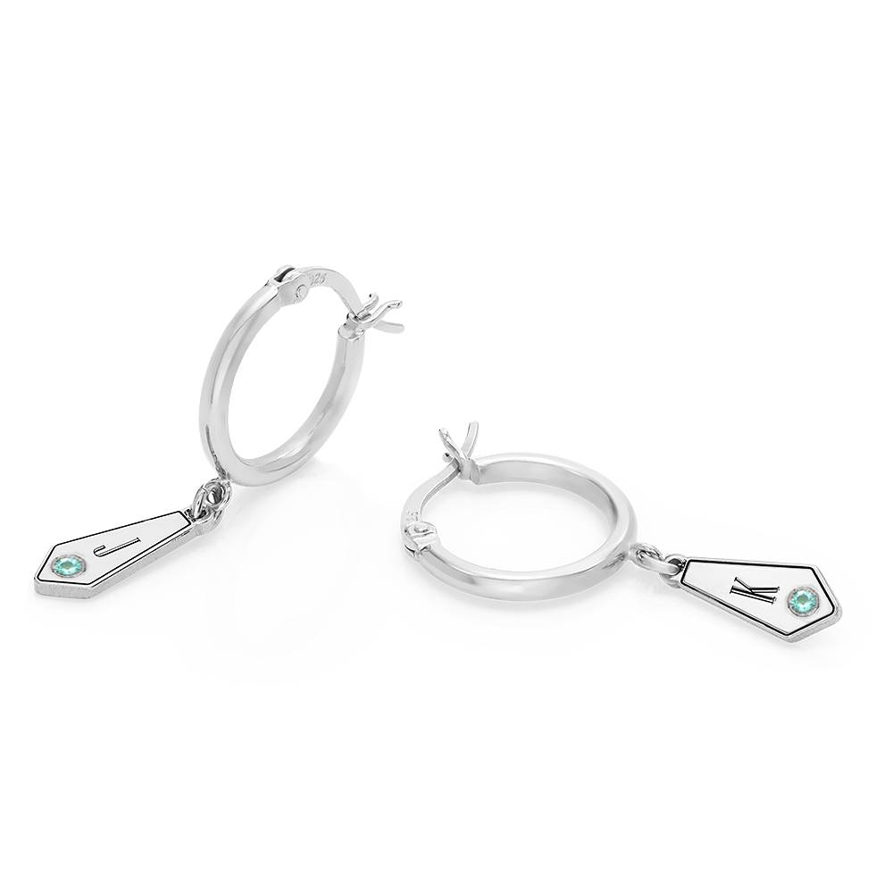 Gia Drop Initial Huggies with Birthstones in Sterling Silver